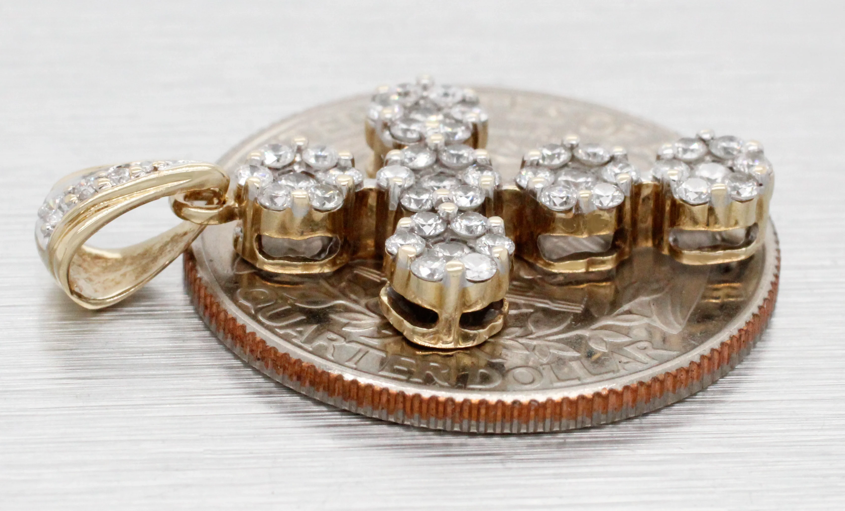 Vintage 0.50 ctw Diamond Cluster Cross Pendant - 14k Yellow Gold - Floral Motif - Image 3
