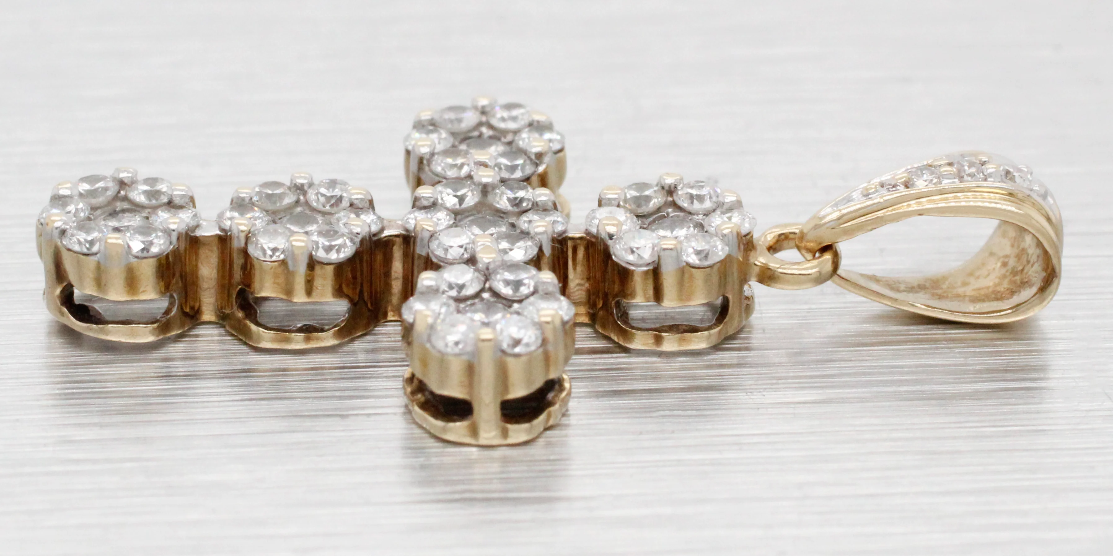 Vintage 0.50 ctw Diamond Cluster Cross Pendant - 14k Yellow Gold - Floral Motif - Image 4