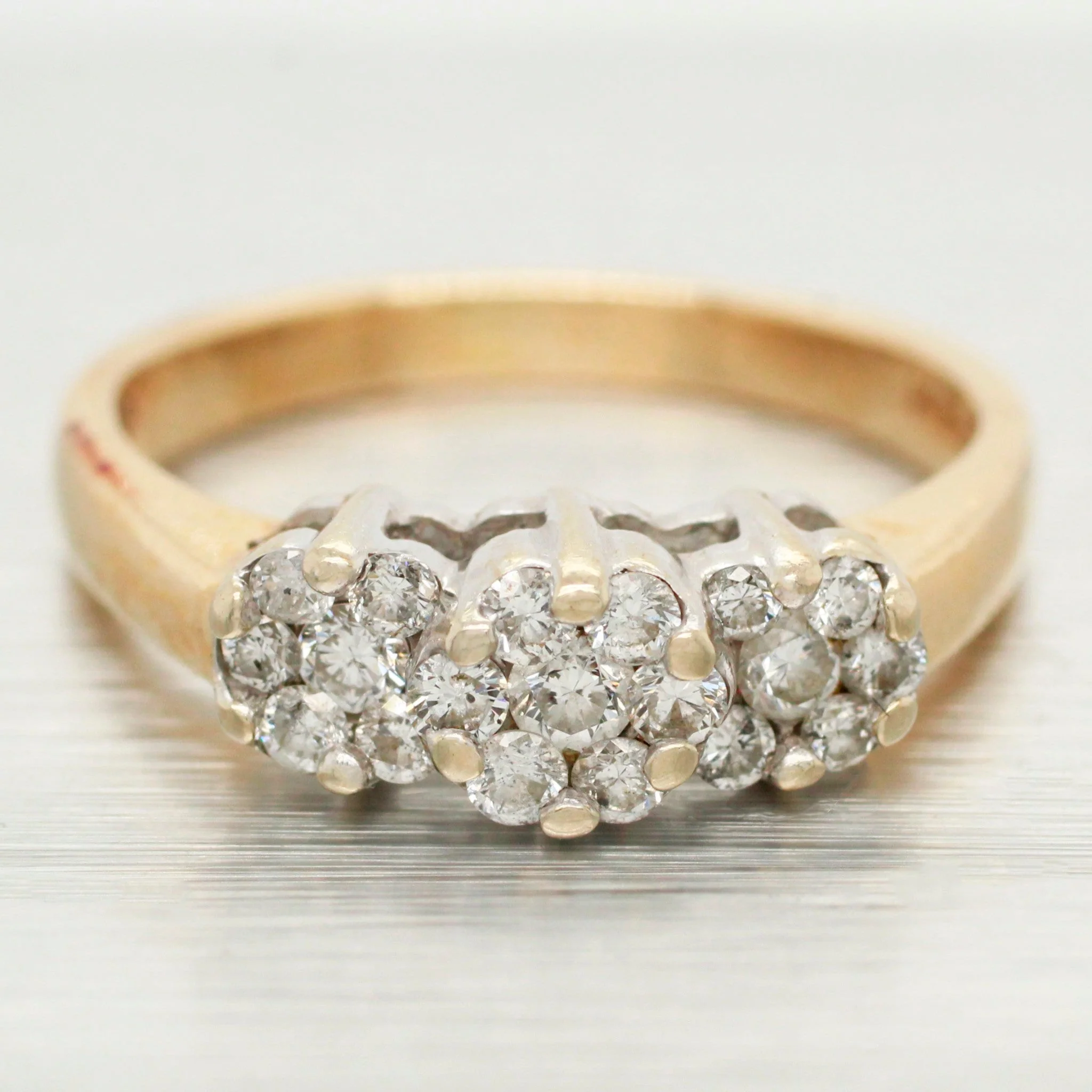Vintage 0.50ctw Diamond Cluster Flower Ring - 14k Yellow Gold Band - Size 7