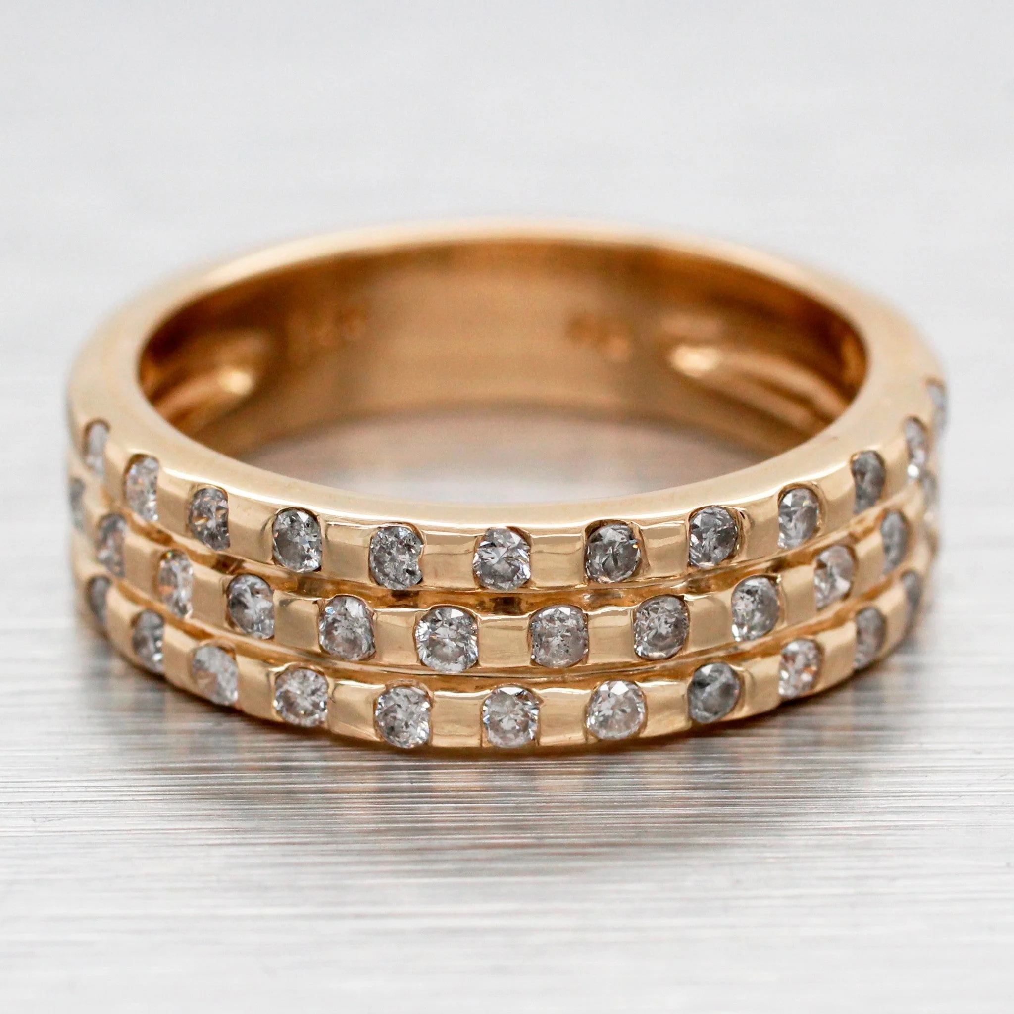 Vintage 0.50ctw Diamond Three-Row Cluster Wedding Band Ring - 14k Yellow Gold