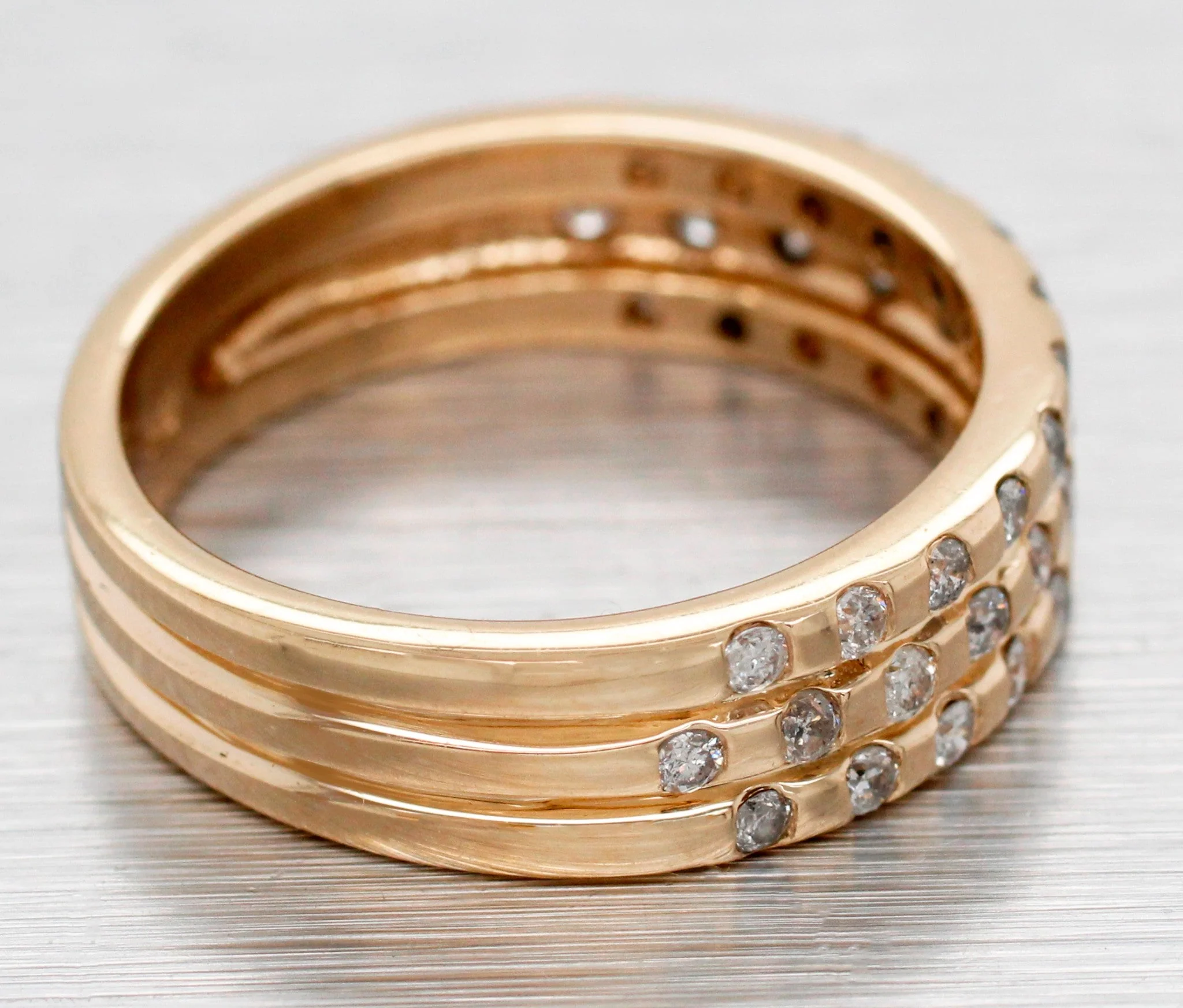 Vintage 0.50ctw Diamond Three-Row Cluster Wedding Band Ring - 14k Yellow Gold - Image 4