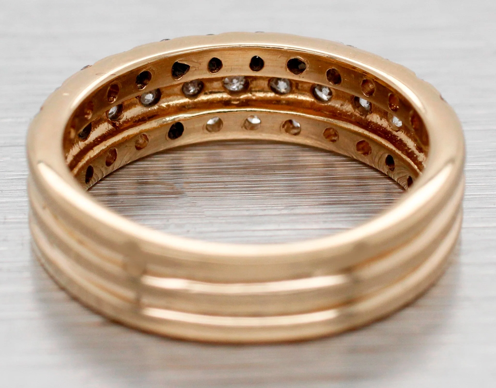 Vintage 0.50ctw Diamond Three-Row Cluster Wedding Band Ring - 14k Yellow Gold - Image 5