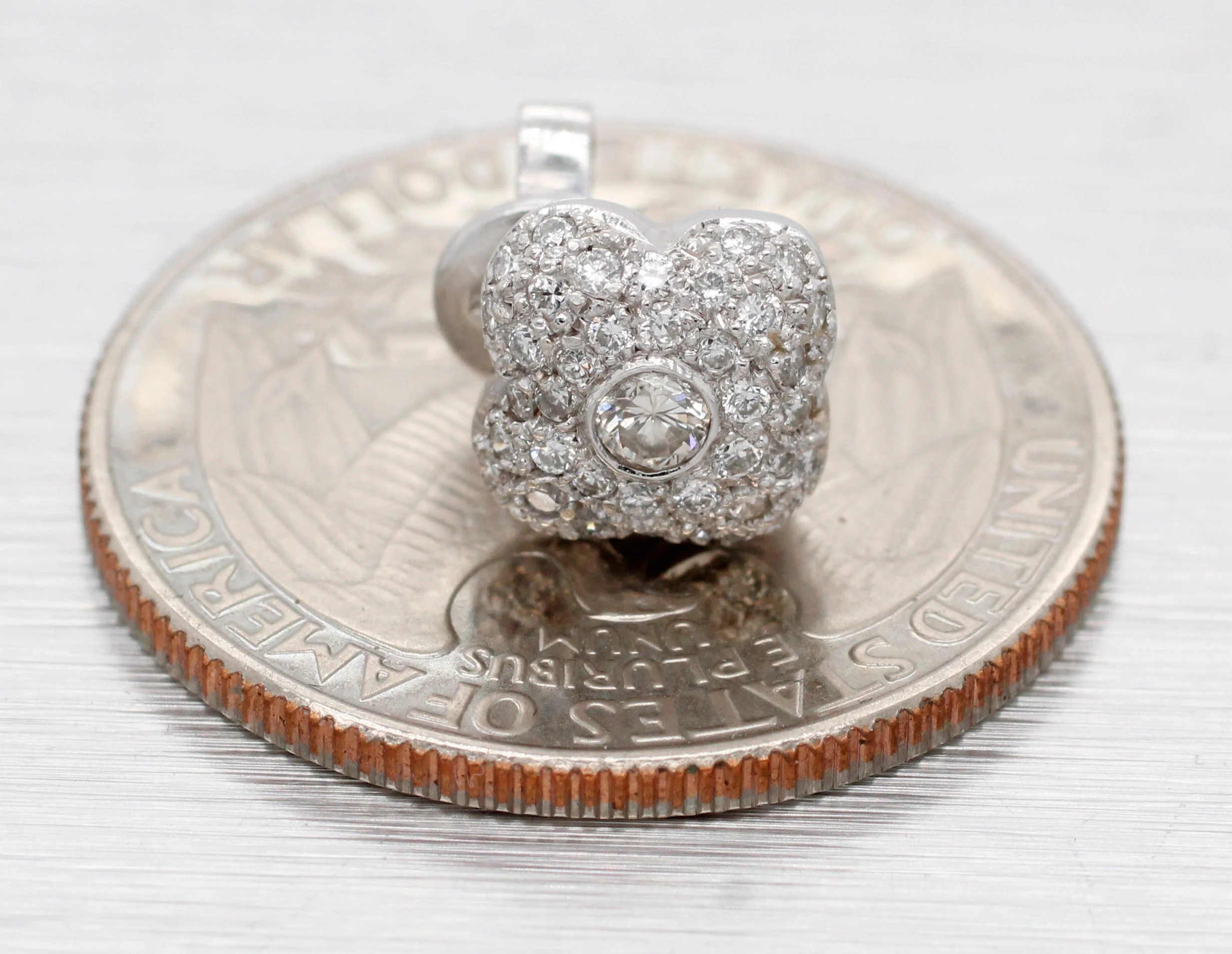 Vintage 1.00ctw Diamond Cluster Floral Clover Stud Earrings - 14k White Gold - Image 5