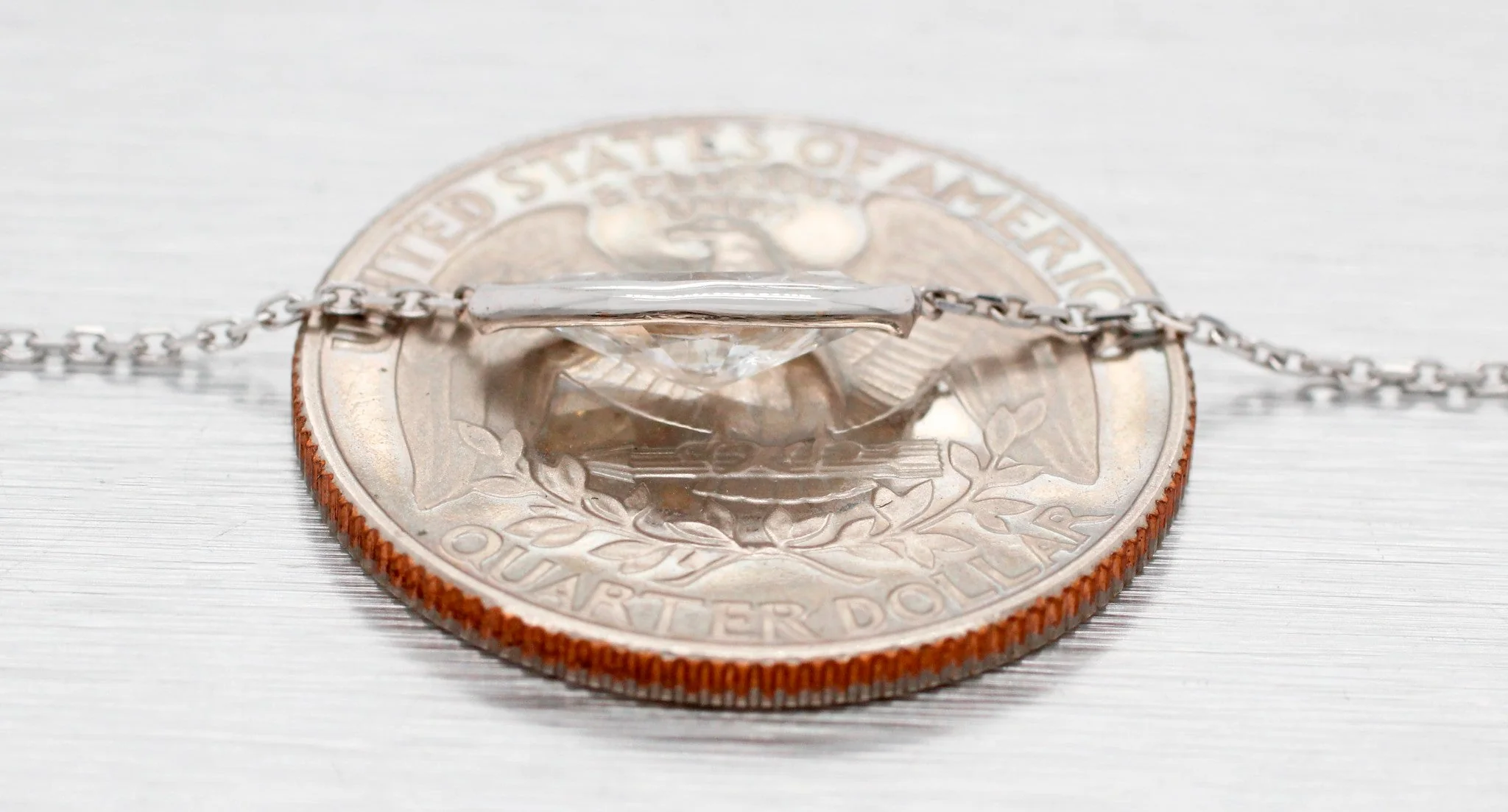 Vintage 1.10ct Marquise Diamond Pendant - 14k White Gold Necklace - 18" - Image 7