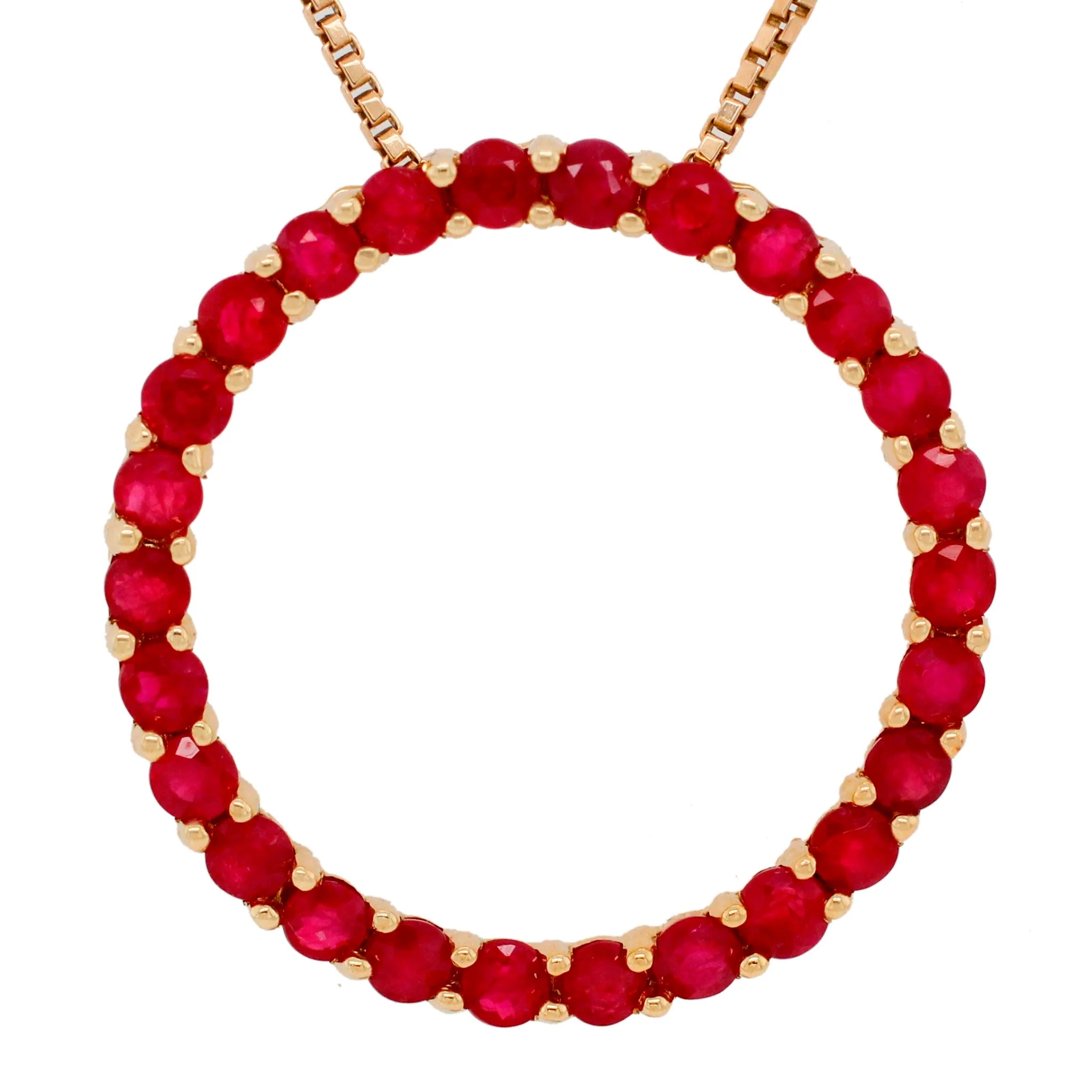 Vintage 1.50ctw Ruby Open Circle Pendant - 14k Yellow Gold Necklace - 18" - Image 2
