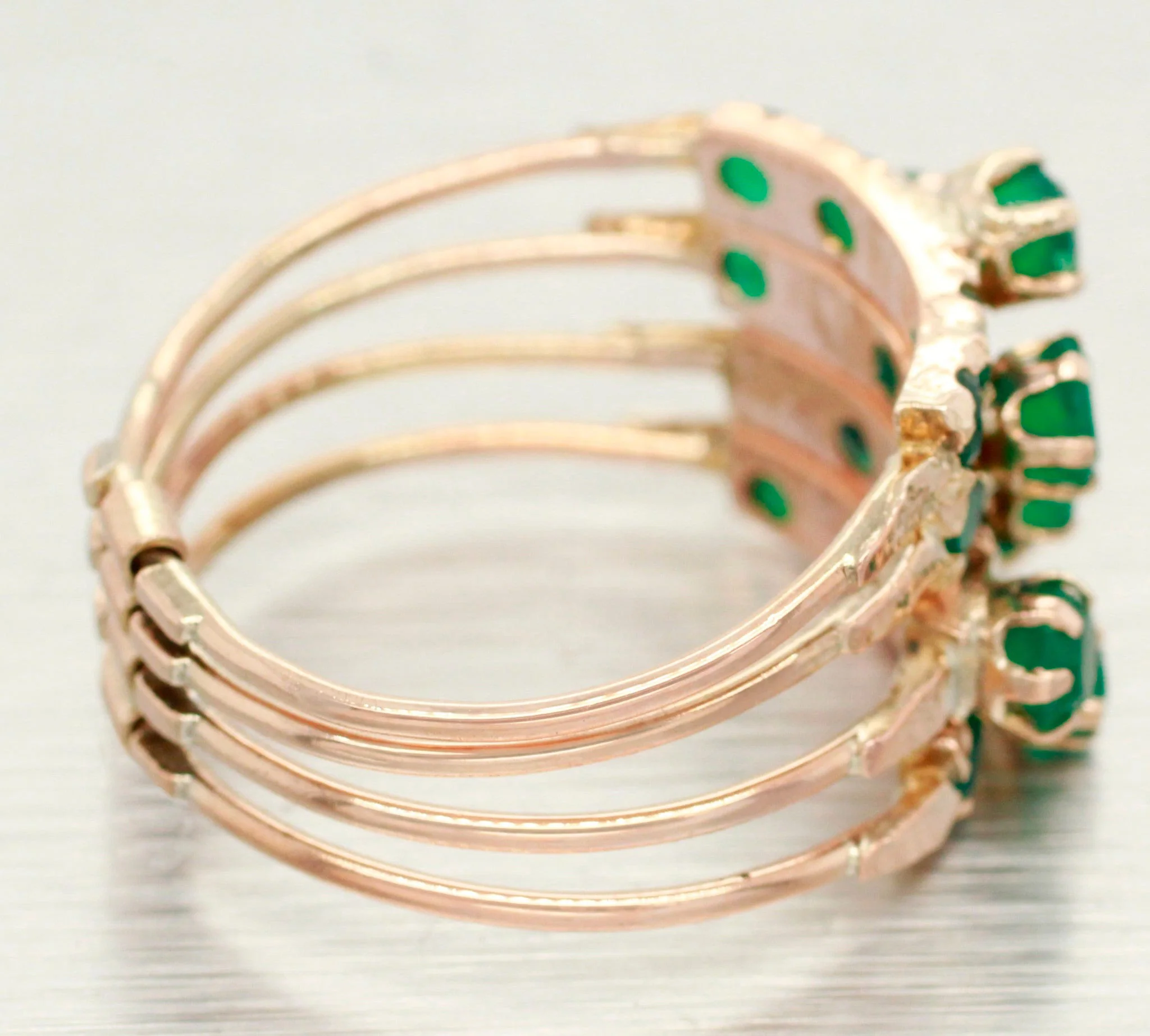 Vintage 1.60ctw Emerald Multi-Band Ring - 14k Yellow Gold Harem Ring - Image 3