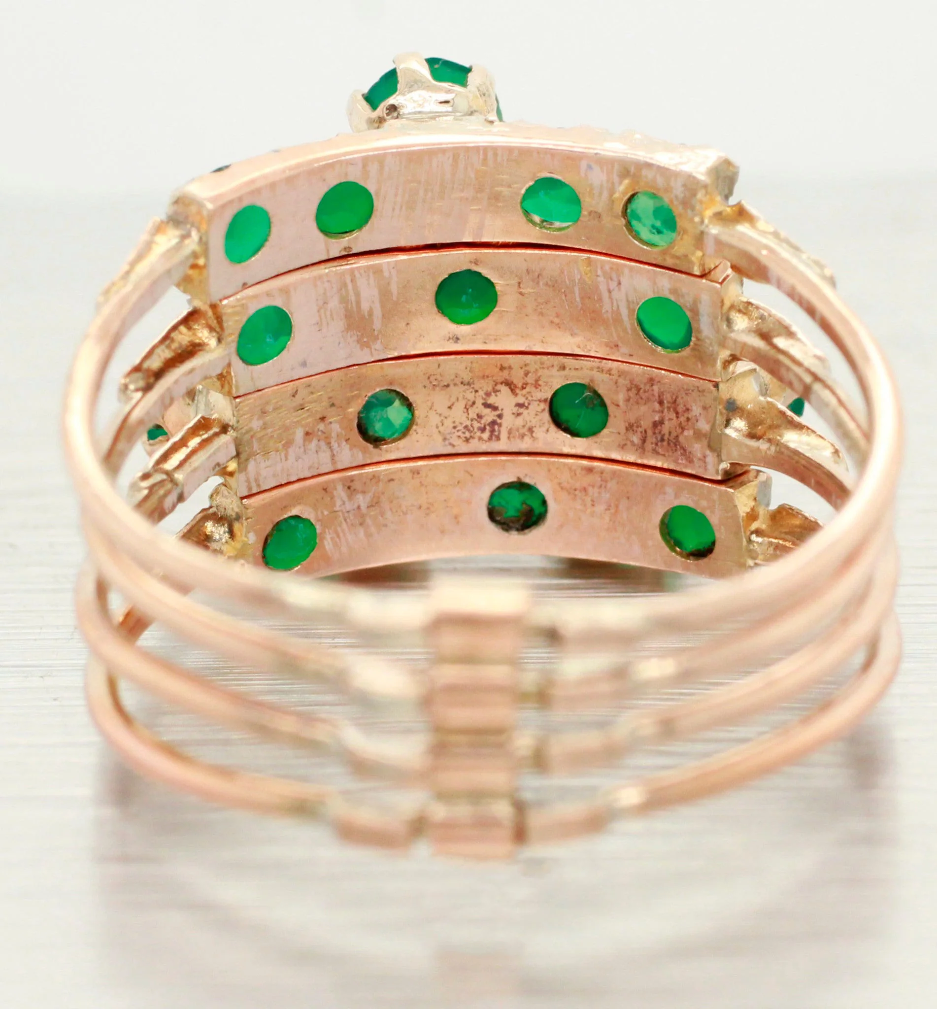 Vintage 1.60ctw Emerald Multi-Band Ring - 14k Yellow Gold Harem Ring - Image 4