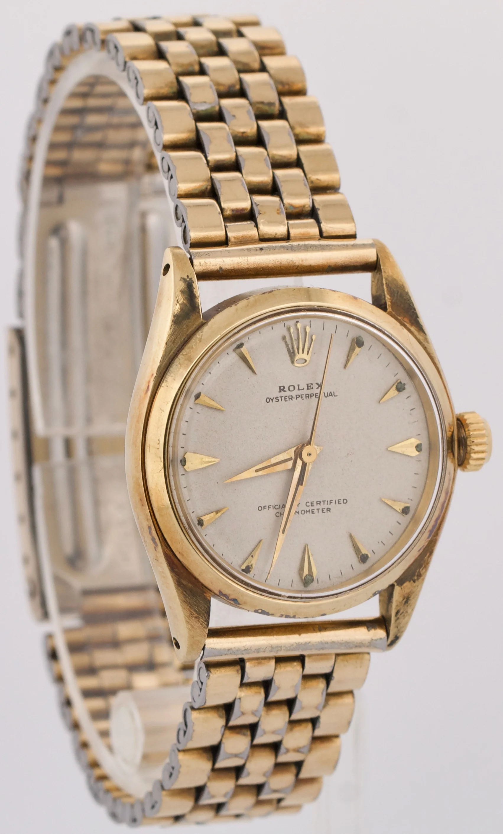 VINTAGE 1958 Rolex Oyster Perpetual IVORY 31mm 14K Yellow Gold JUBILEE 6548 - Image 4