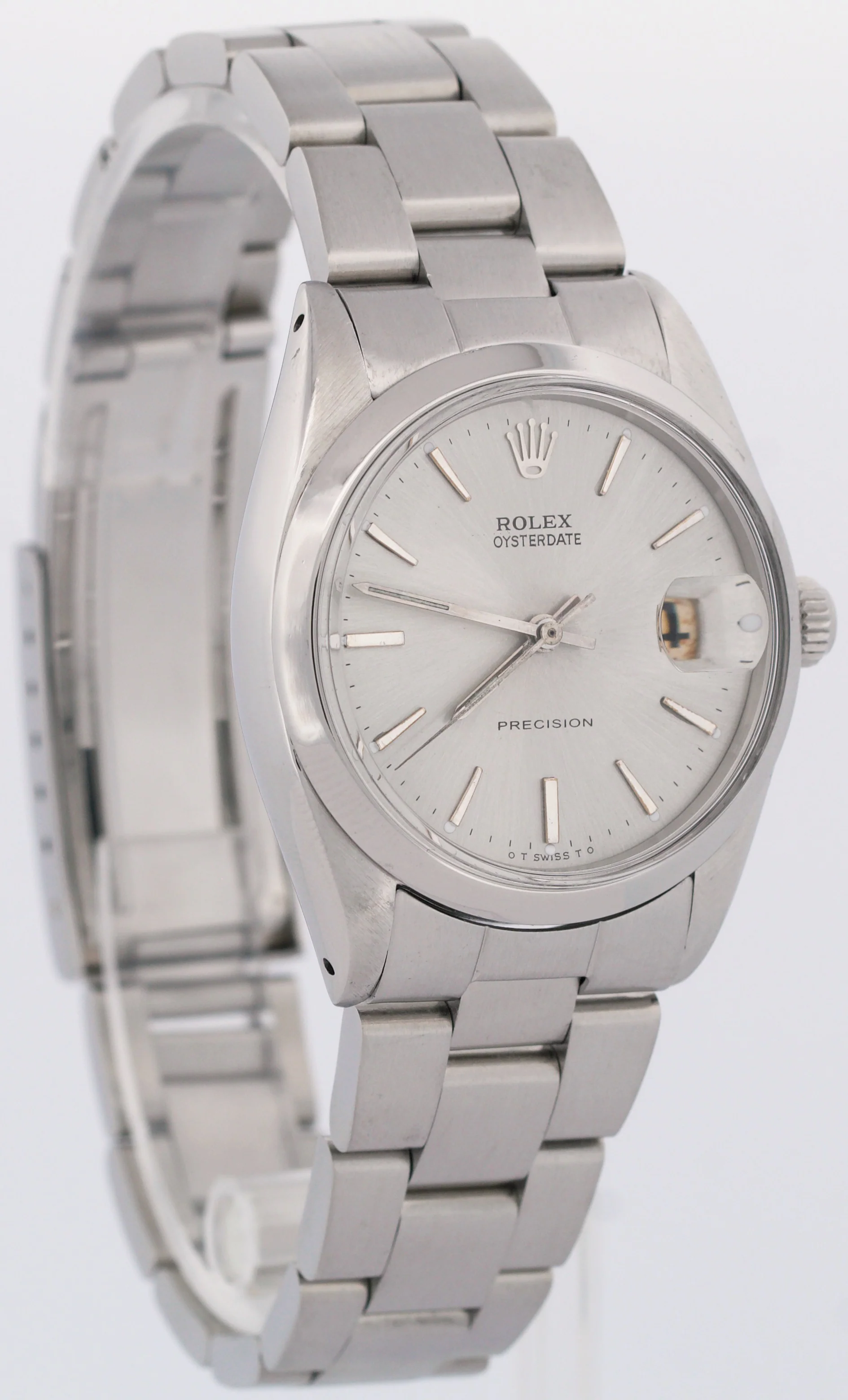 VINTAGE 1966 Rolex Oysterdate Precision SILVER Stainless Steel PATINA 34mm 6694 - Image 4