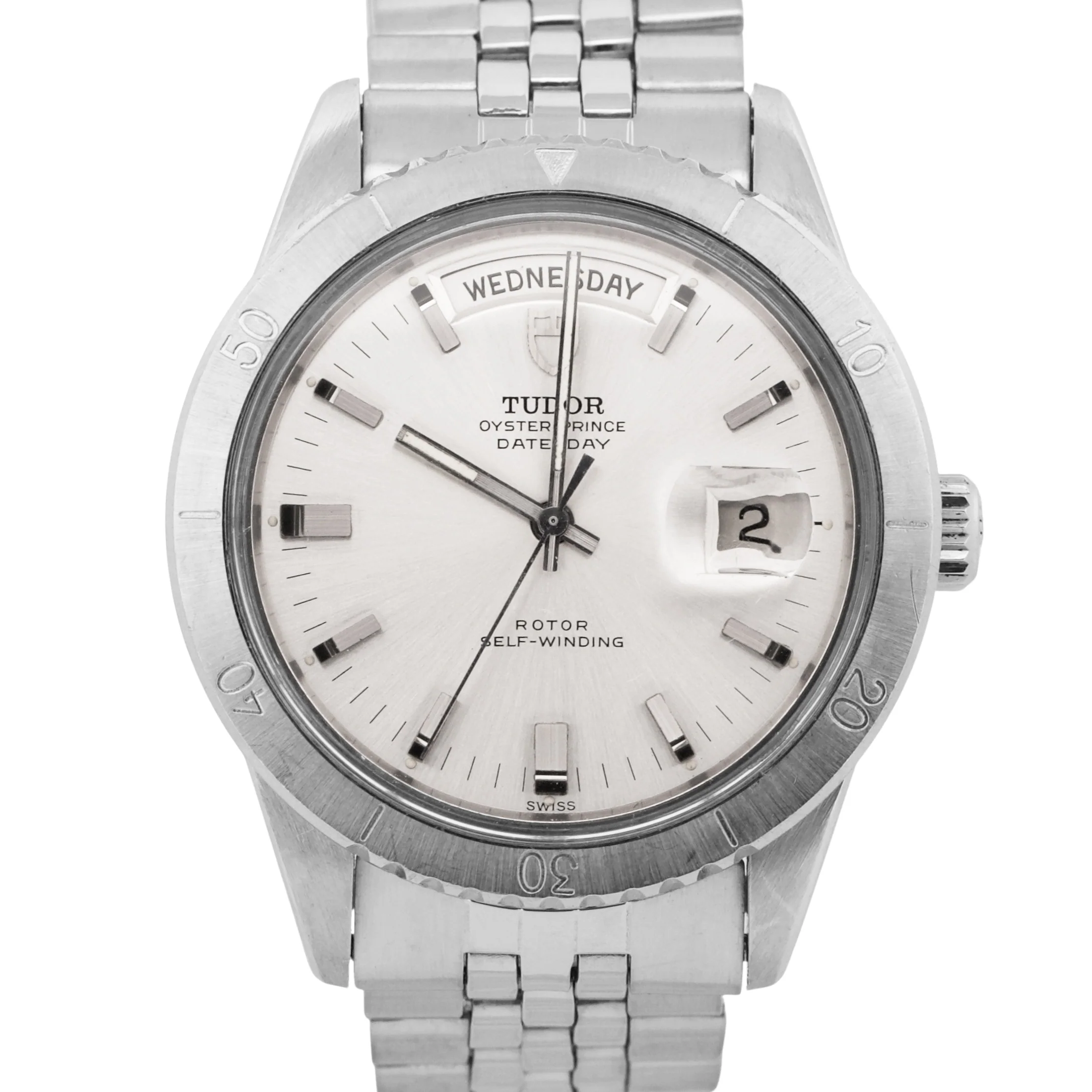 VINTAGE 1969 Tudor Oyster Prince SILVER Date + Day 39mm 7020 Stainless Steel