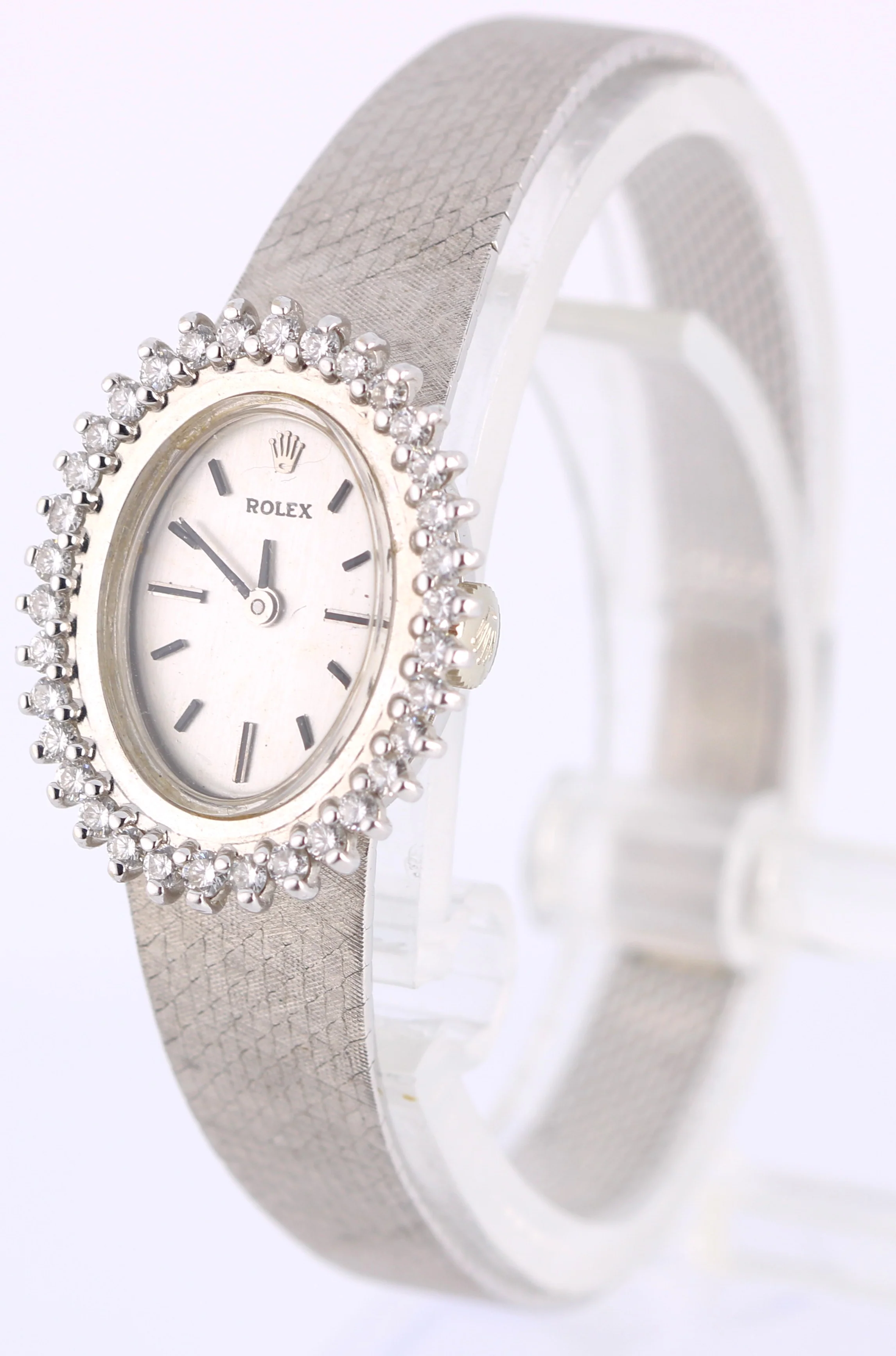 VINTAGE 1971 PAPERS Rolex 14k White Gold DIAMOND Silver 21mmX26mm 8330 Watch - Image 4