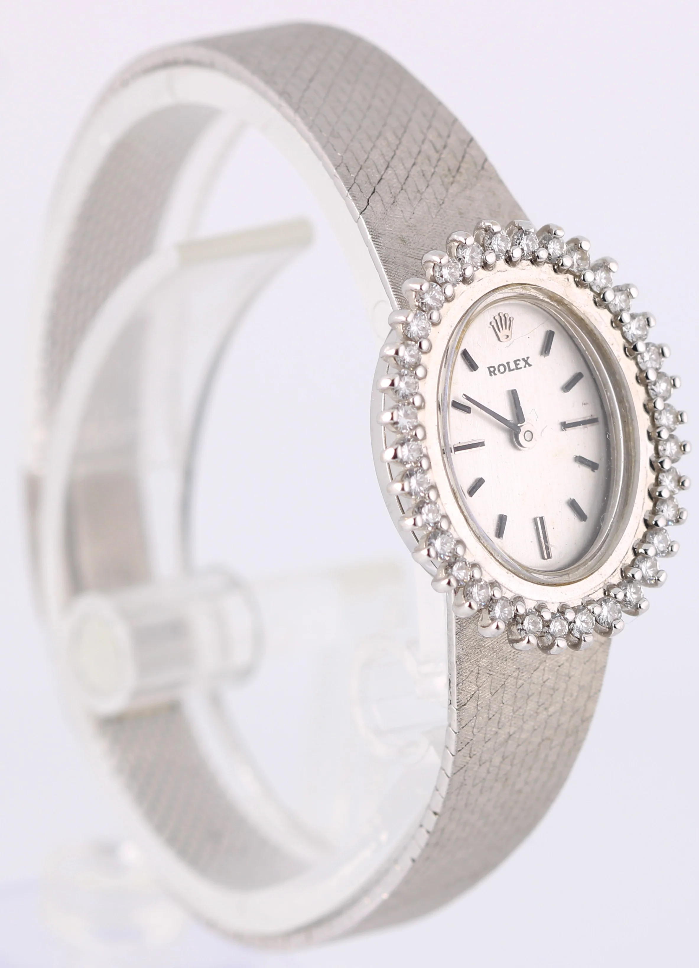VINTAGE 1971 PAPERS Rolex 14k White Gold DIAMOND Silver 21mmX26mm 8330 Watch - Image 5