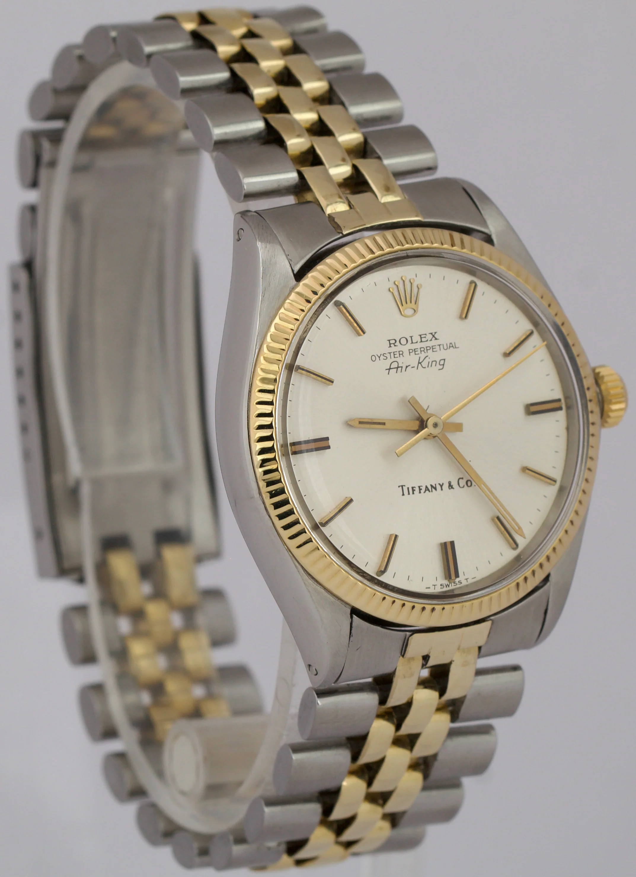 TIFFANY STAMP VINTAGE 1975 Rolex Oyster Perpetual Air-King SILVER 34mm 14K 5501 - Image 4