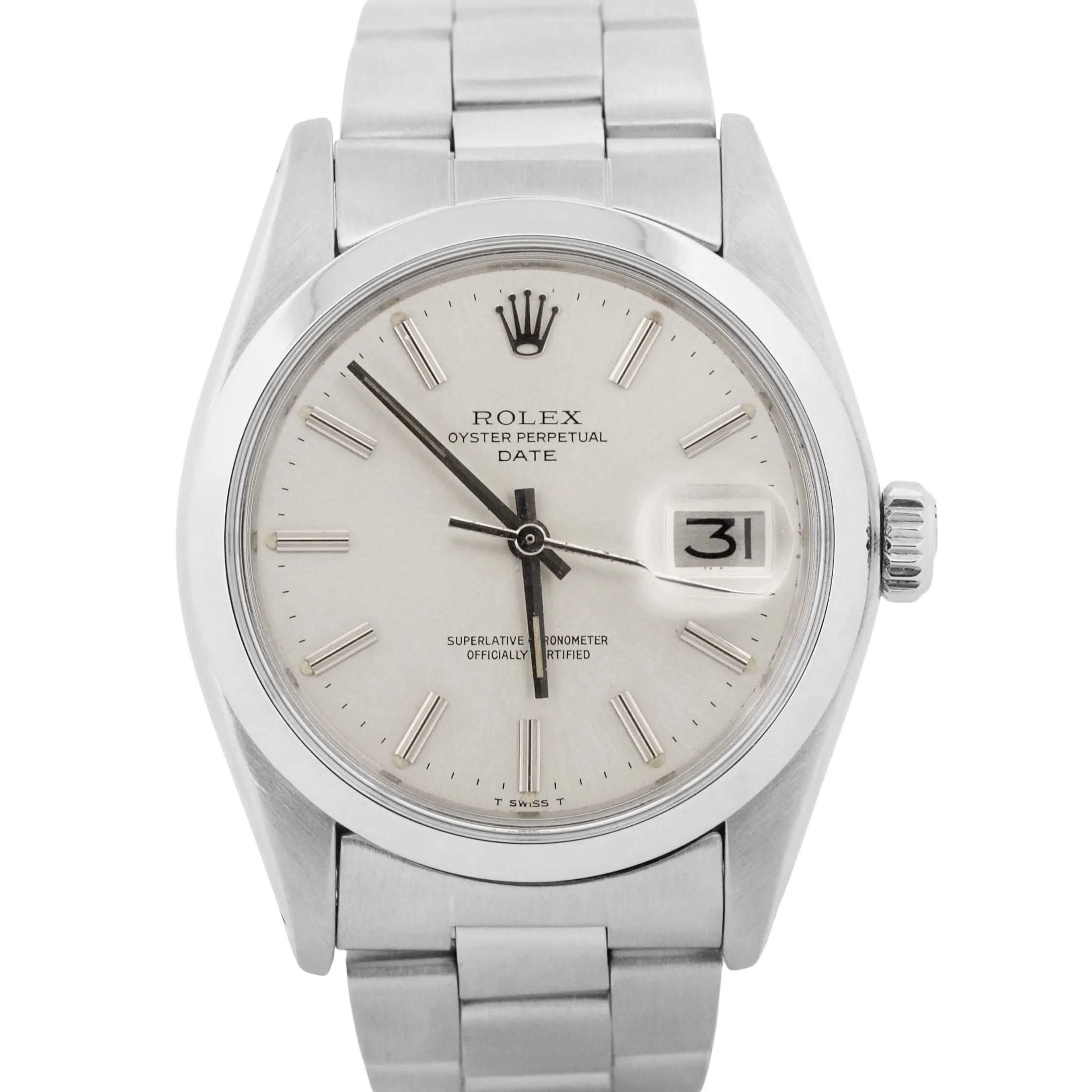 VINTAGE 1975 Rolex Oyster Perpetual Date SILVER Stainless Steel Oyster 34mm 1500