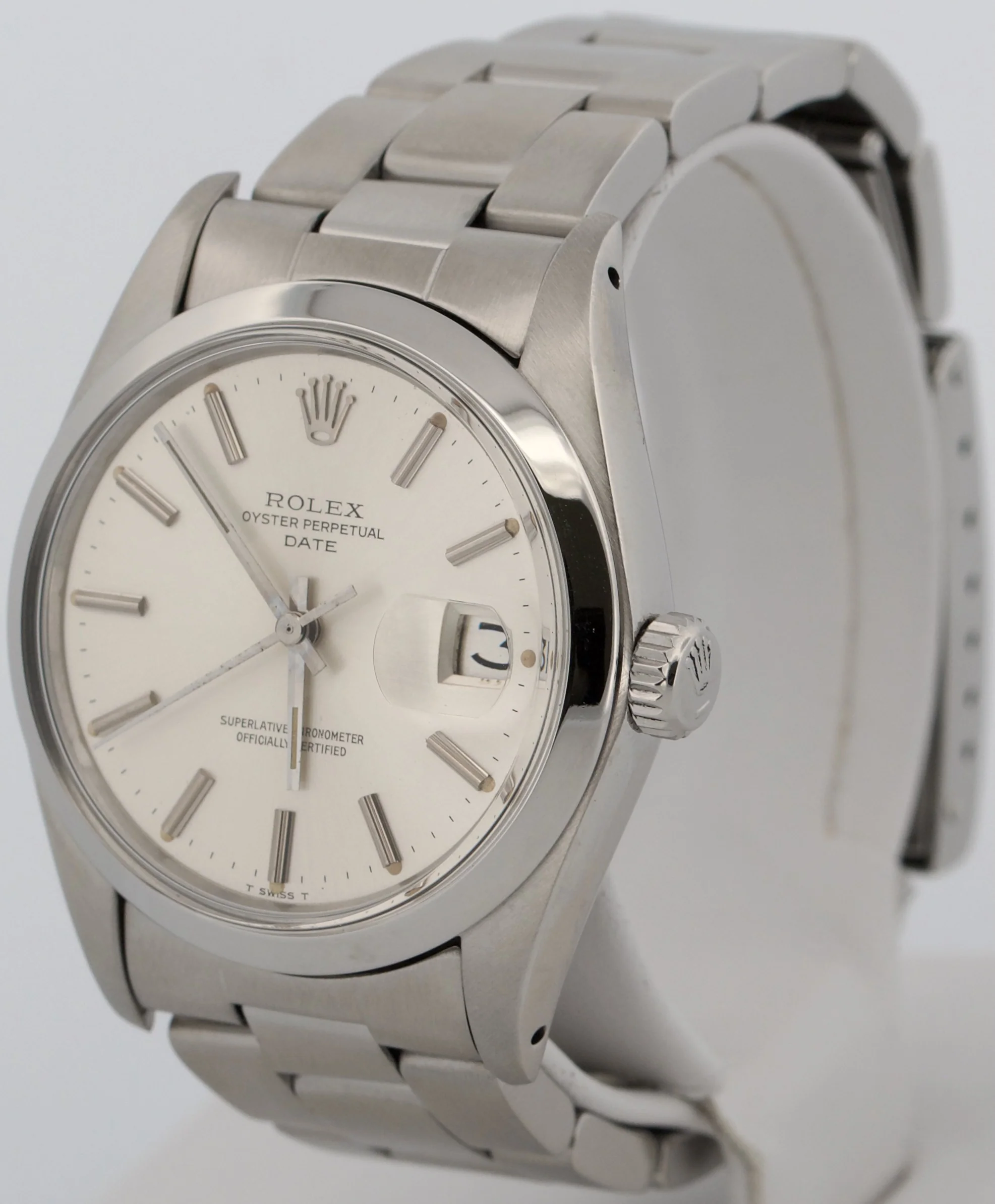 VINTAGE 1975 Rolex Oyster Perpetual Date SILVER Stainless Steel Oyster 34mm 1500 - Image 3