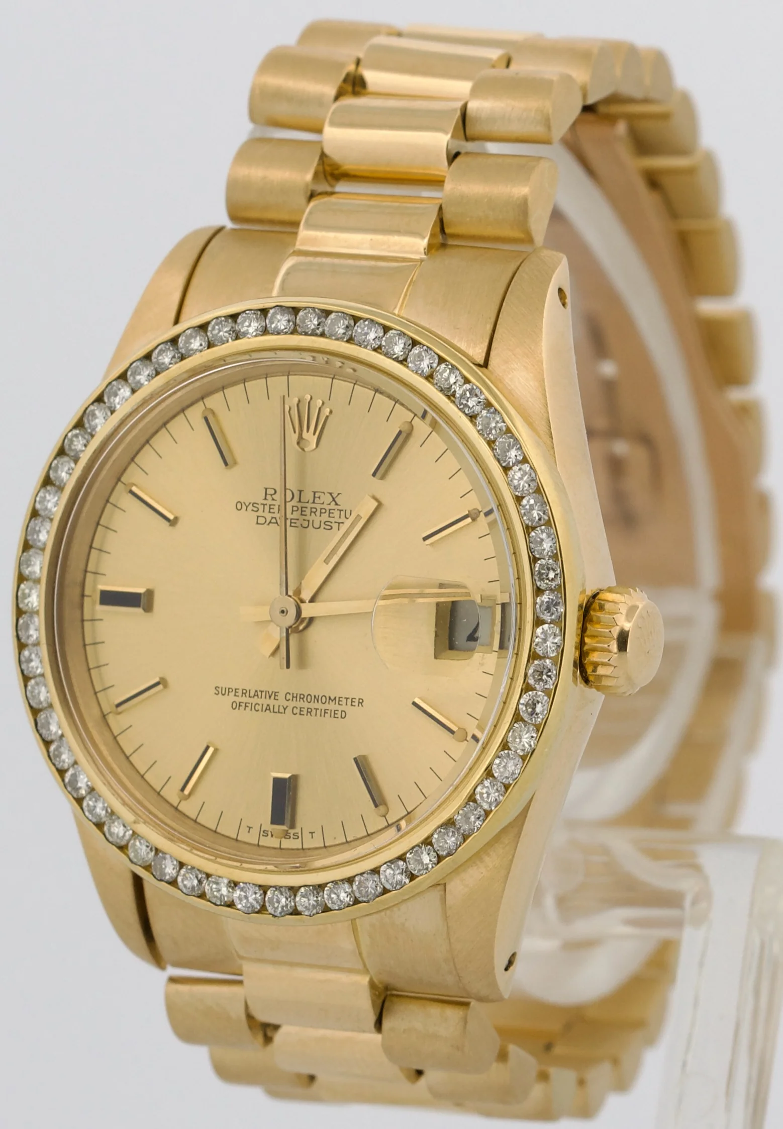 VINTAGE 1979 Ladies Rolex DateJust President CHAMPAGNE DIAMOND 31mm 18K 6827 - Image 3