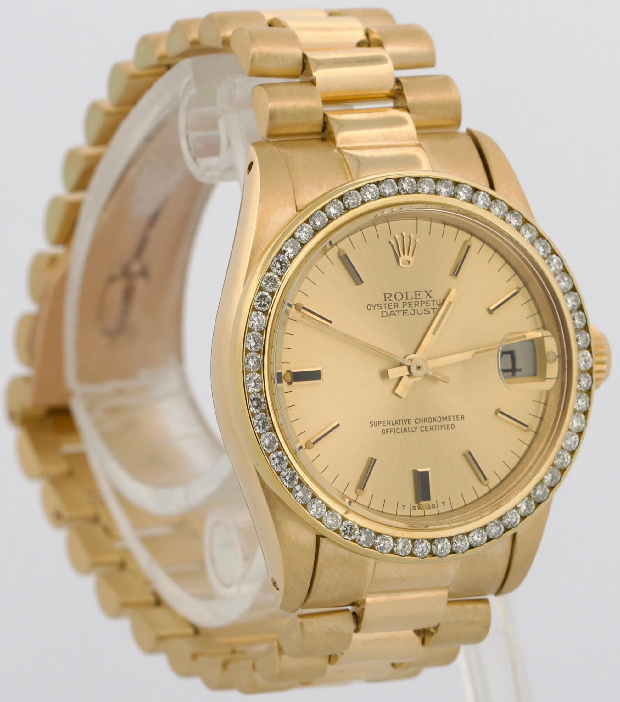 VINTAGE 1979 Ladies Rolex DateJust President CHAMPAGNE DIAMOND 31mm 18K 6827 - Image 4