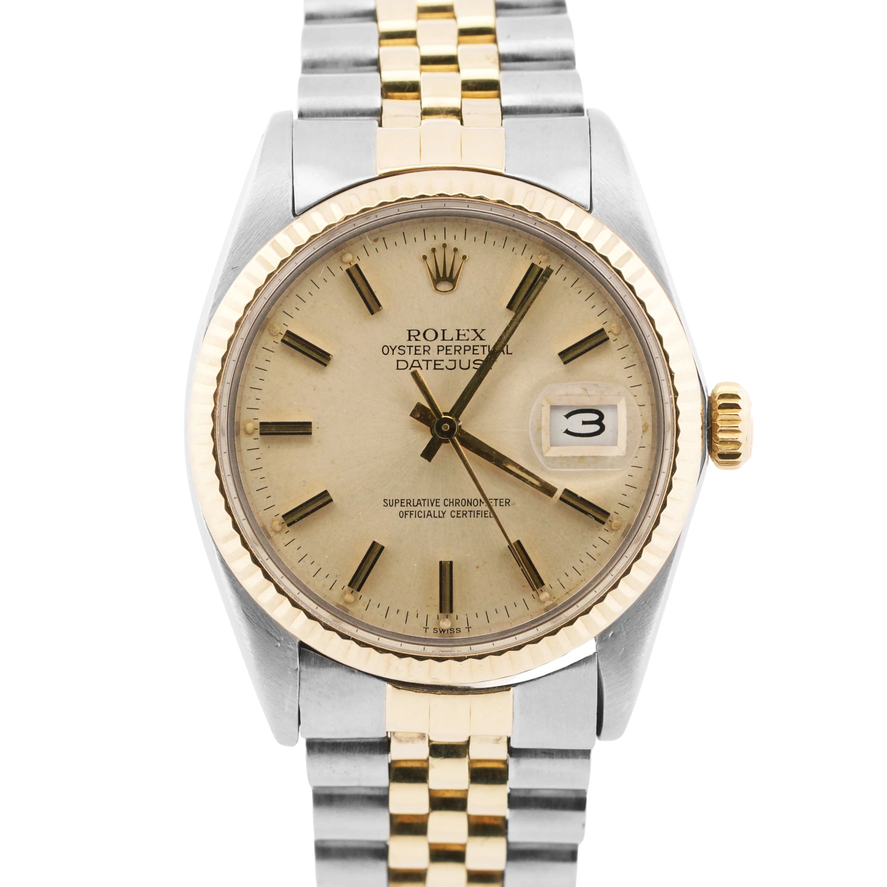 VINTAGE 1982 Rolex DateJust 36mm PATINA SILVER 18K Gold Steel JUBILEE 16013