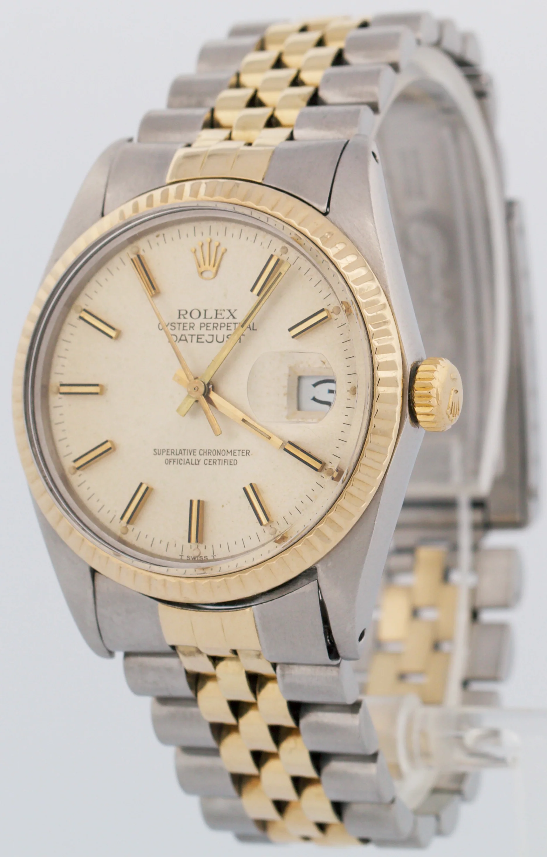 VINTAGE 1982 Rolex DateJust 36mm PATINA SILVER 18K Gold Steel JUBILEE 16013 - Image 3