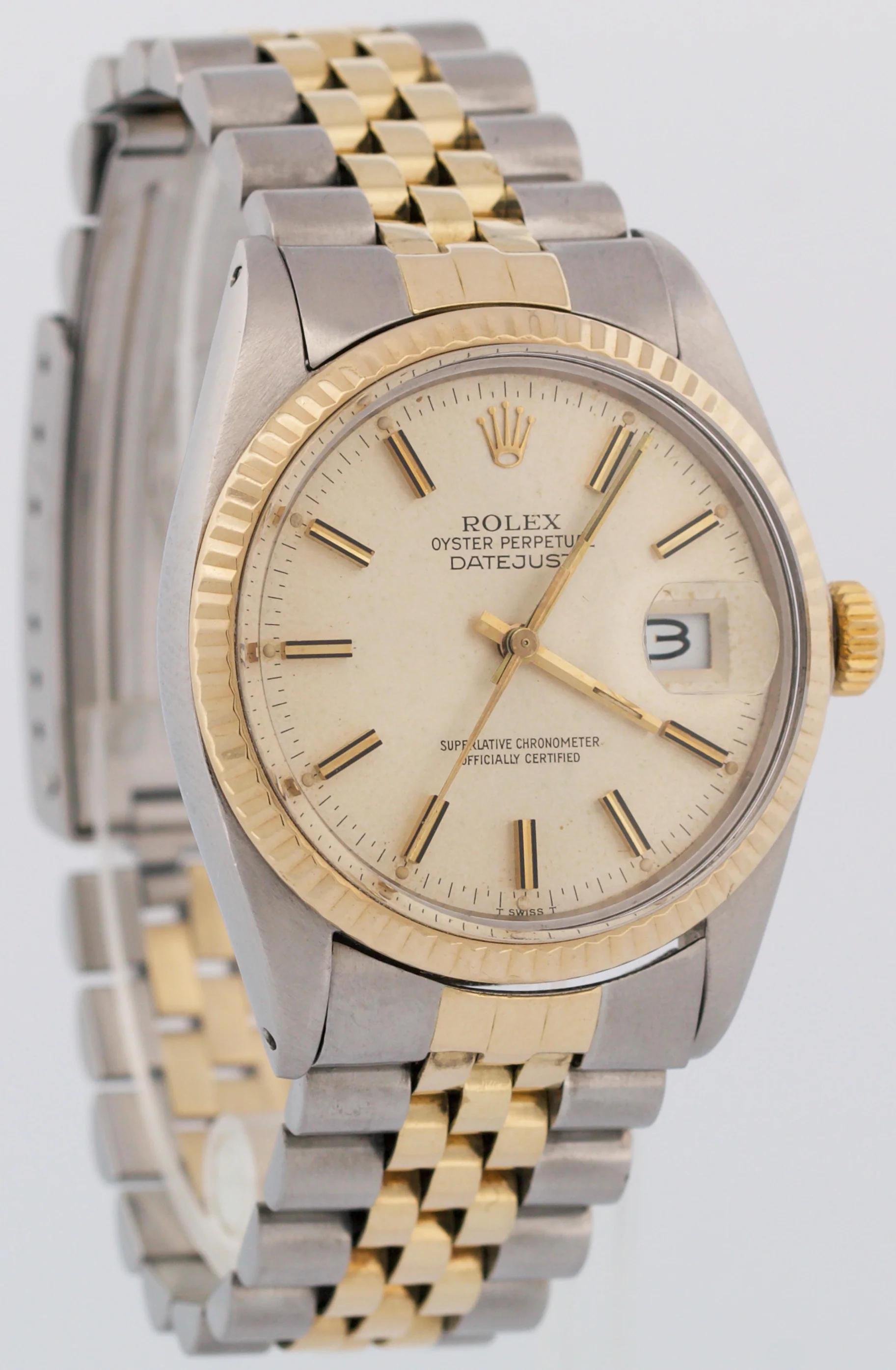 VINTAGE 1982 Rolex DateJust 36mm PATINA SILVER 18K Gold Steel JUBILEE 16013 - Image 4