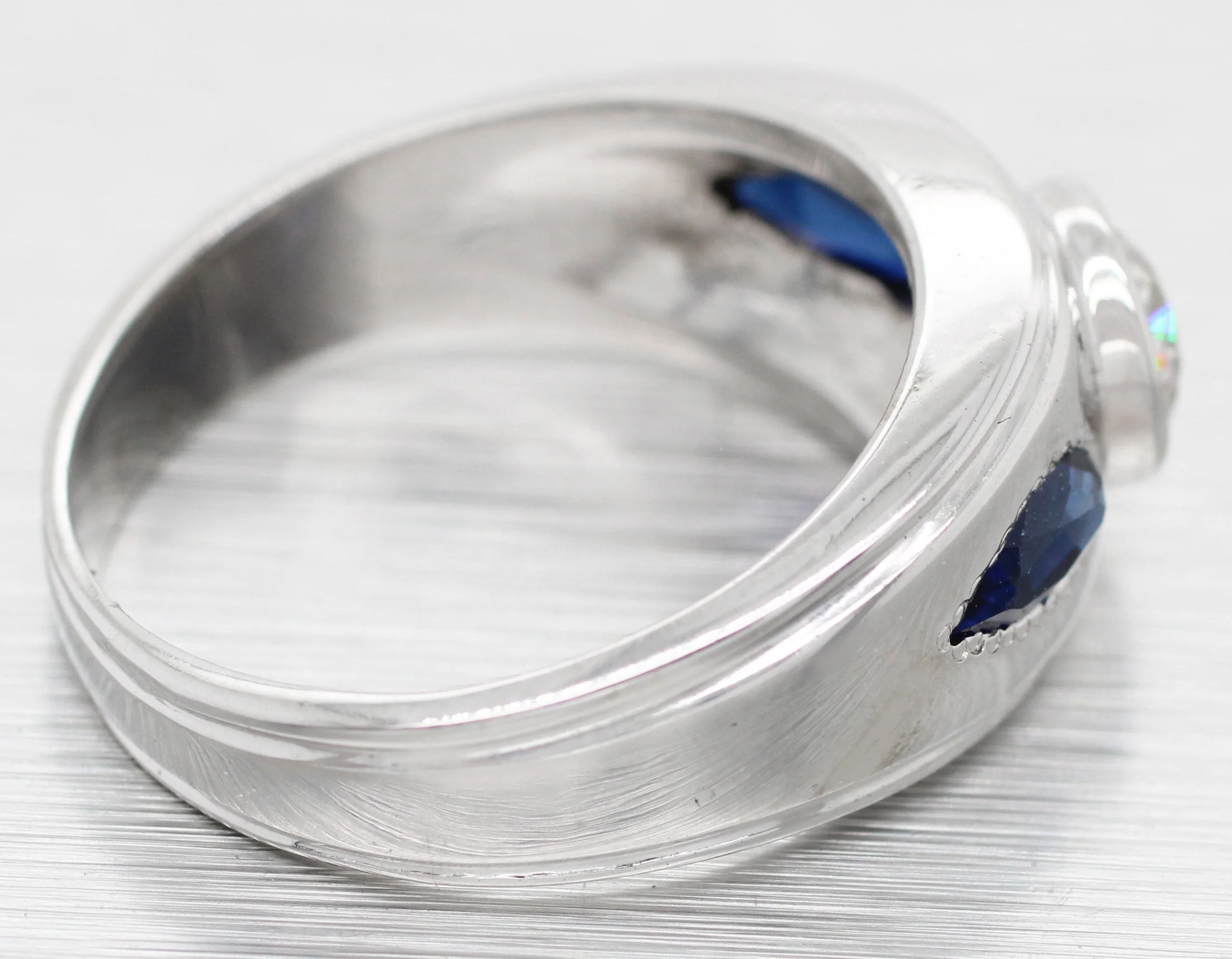 Vintage 1ct Diamond & 0.50ctw Sapphire Band Ring - 14k White Gold | Size 7.50 - Image 4