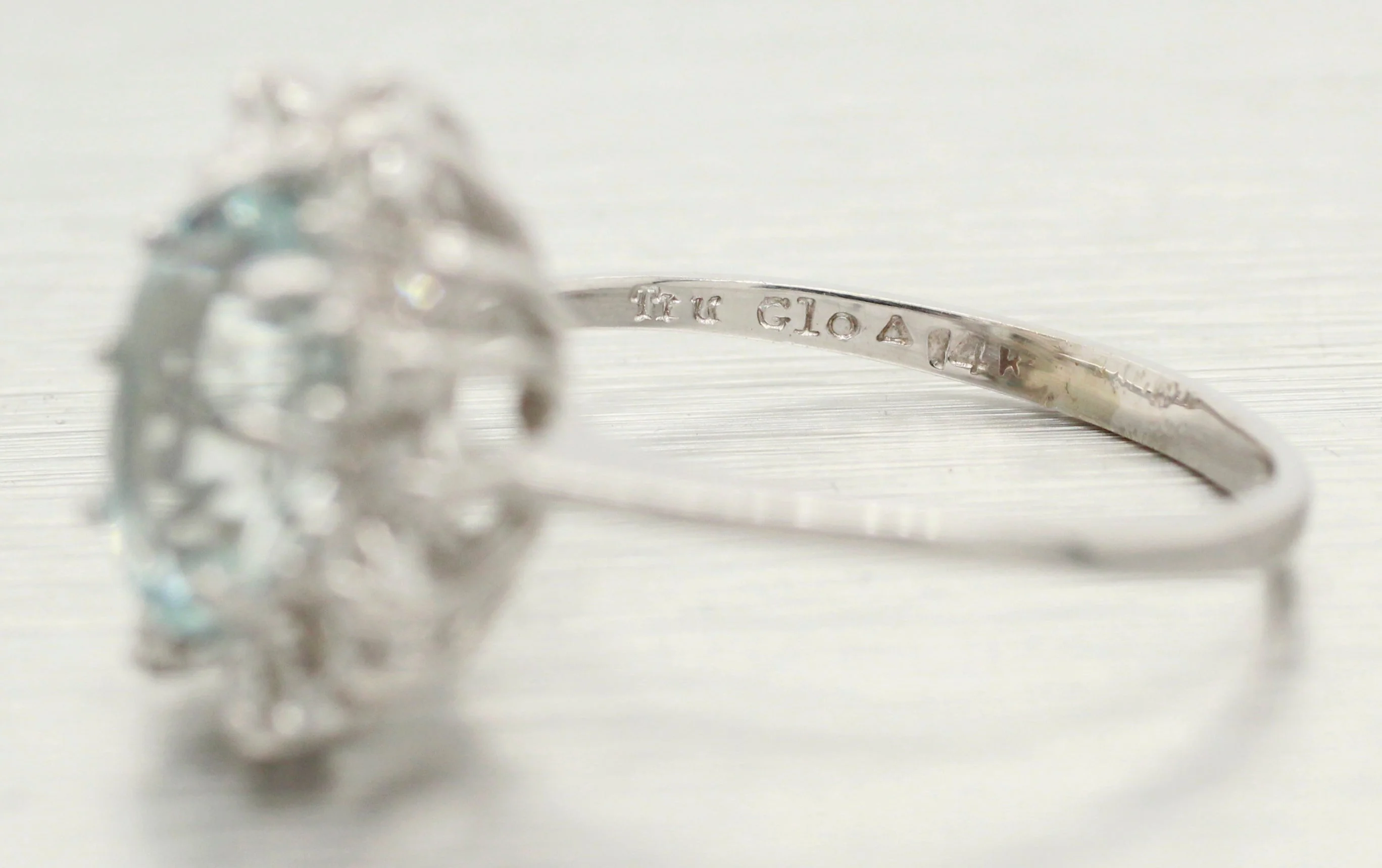 Vintage Aquamarine & Diamond Halo Cocktail Ring - 14k White Gold - Size 7.25 - Image 2