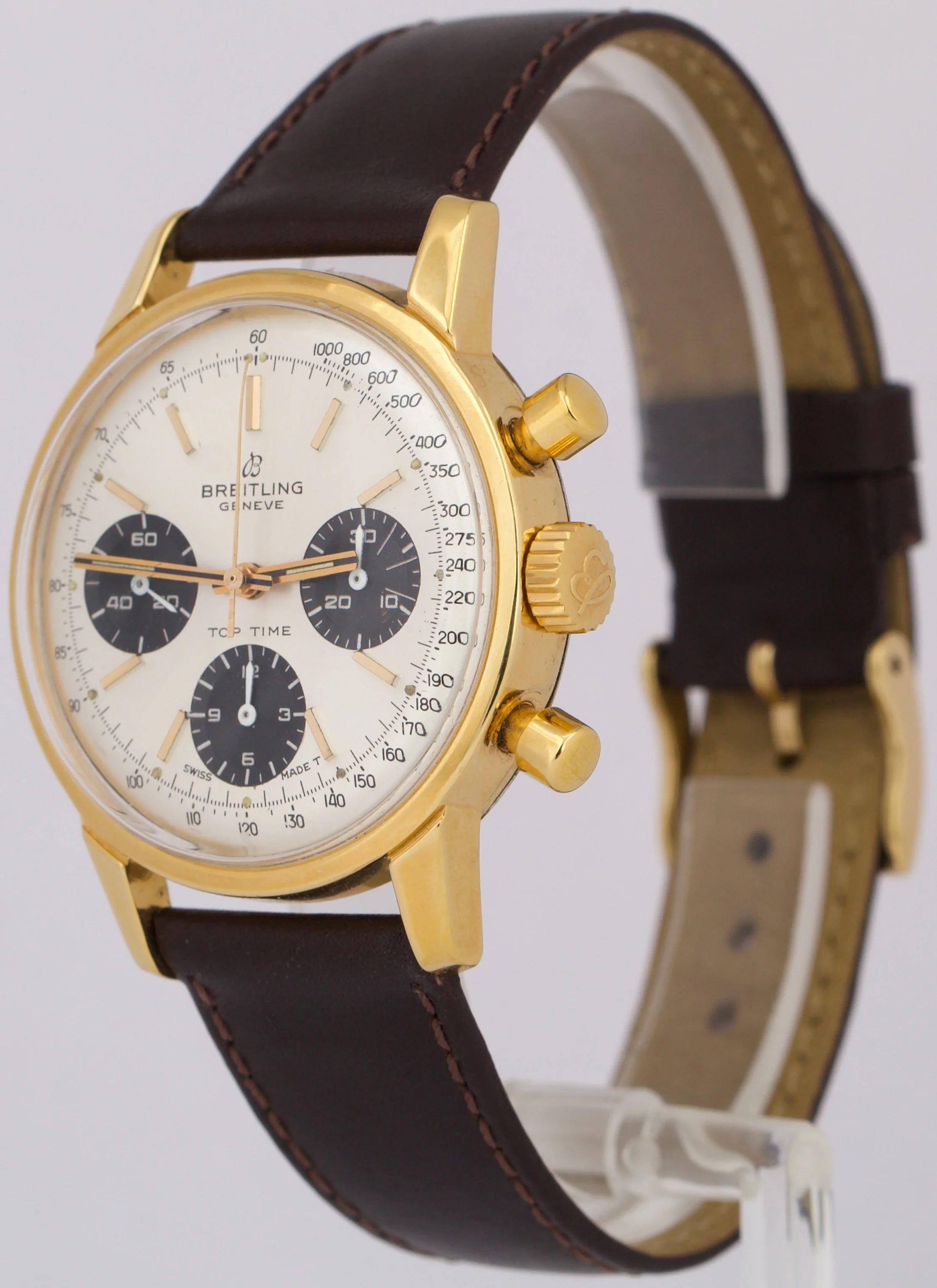 VINTAGE Breitling Top Time 810 18K Yellow Gold Leather Chronograph 38mm Watch - Image 3