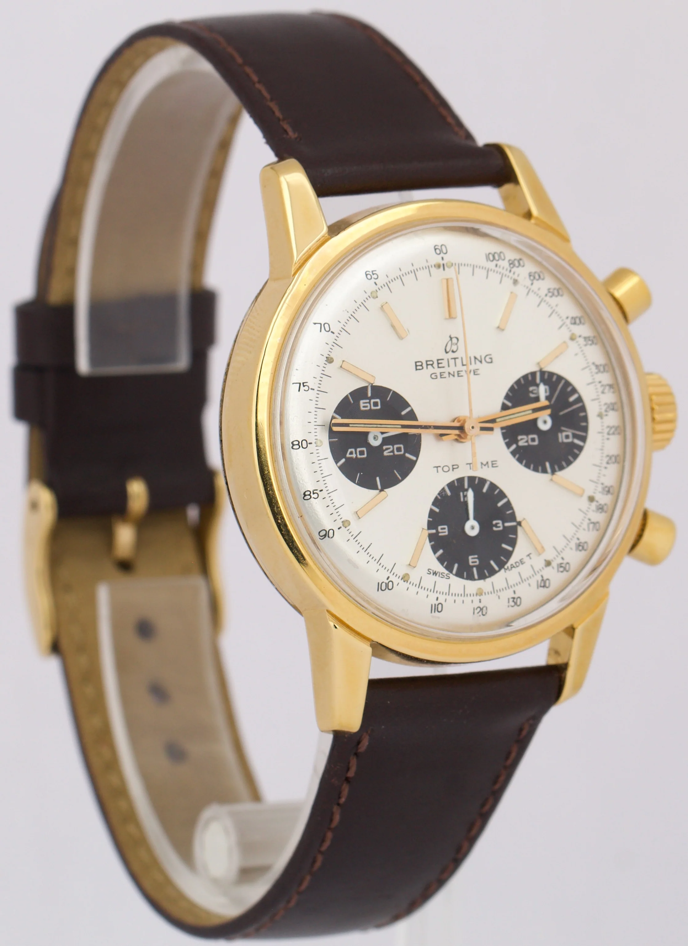 VINTAGE Breitling Top Time 810 18K Yellow Gold Leather Chronograph 38mm Watch - Image 4