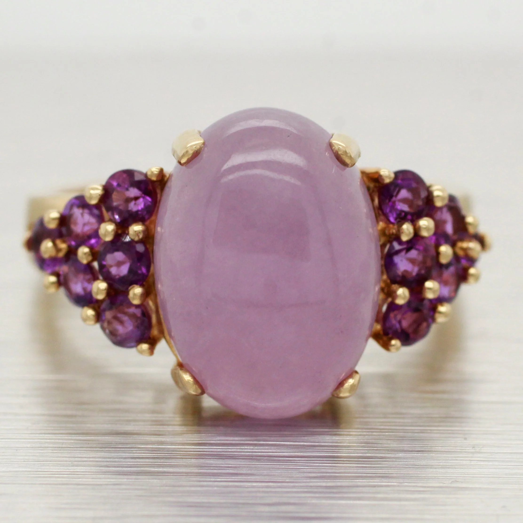 Vintage Cabochon Amethyst Cocktail Ring - Amethyst Accents - 14k Yellow Gold