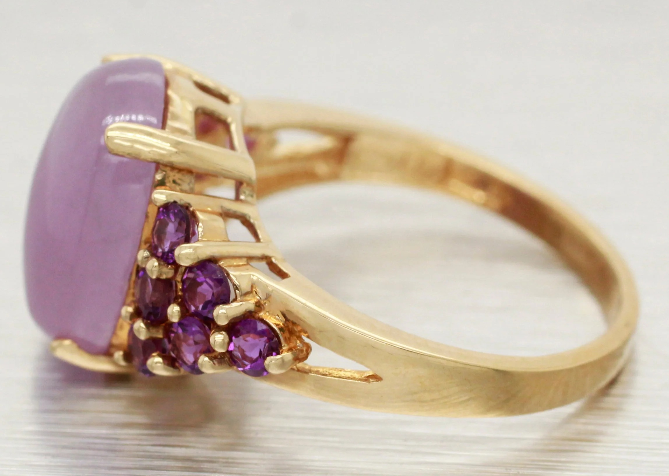 Vintage Cabochon Amethyst Cocktail Ring - Amethyst Accents - 14k Yellow Gold - Image 2