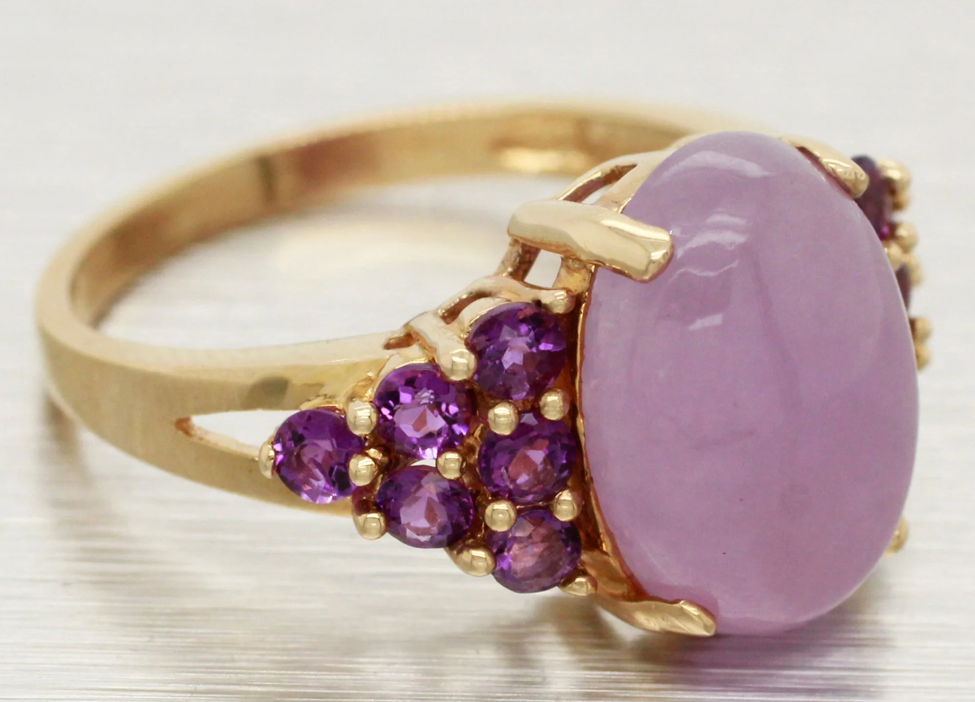 Vintage Cabochon Amethyst Cocktail Ring - Amethyst Accents - 14k Yellow Gold - Image 4