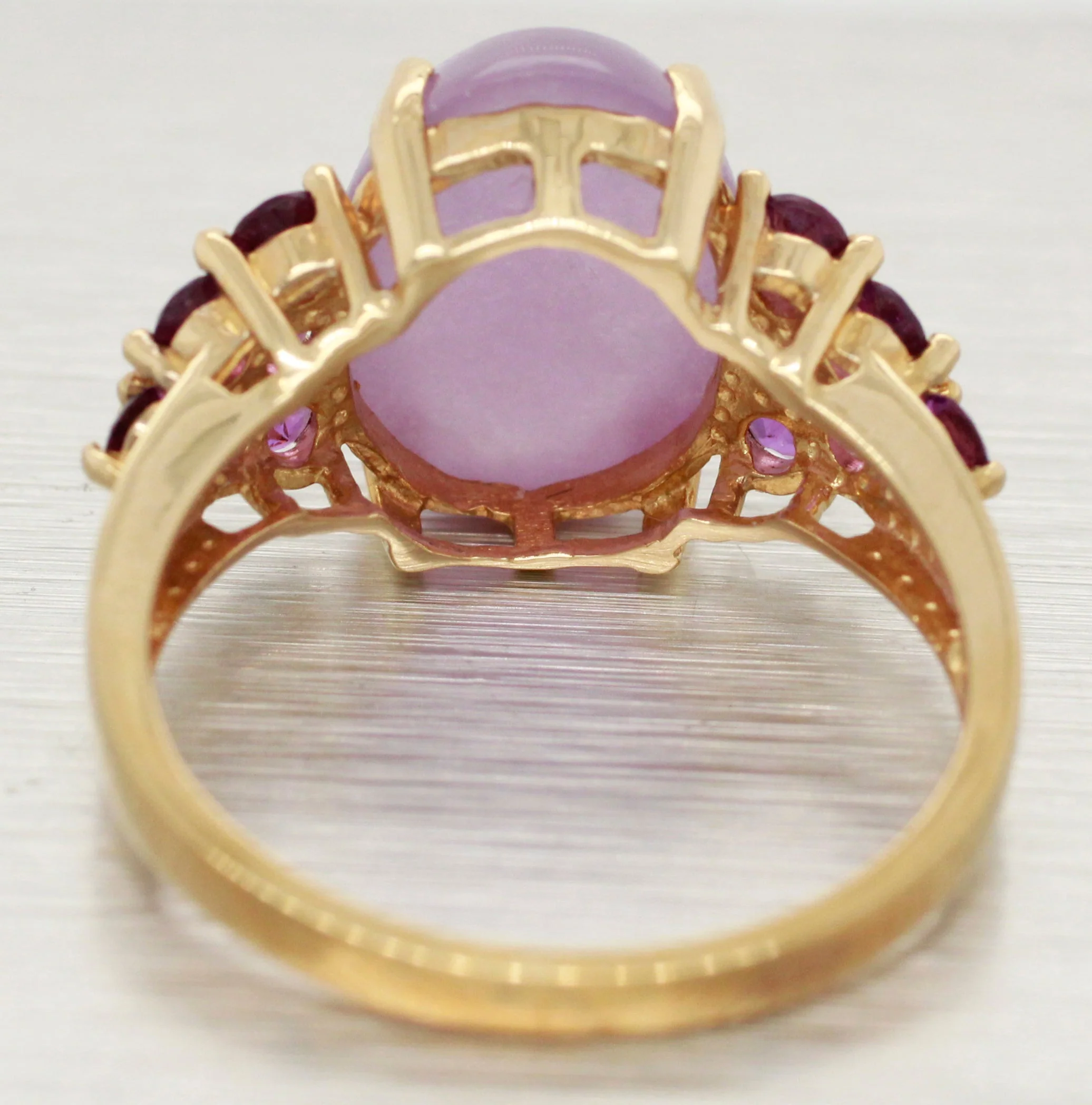 Vintage Cabochon Amethyst Cocktail Ring - Amethyst Accents - 14k Yellow Gold - Image 5