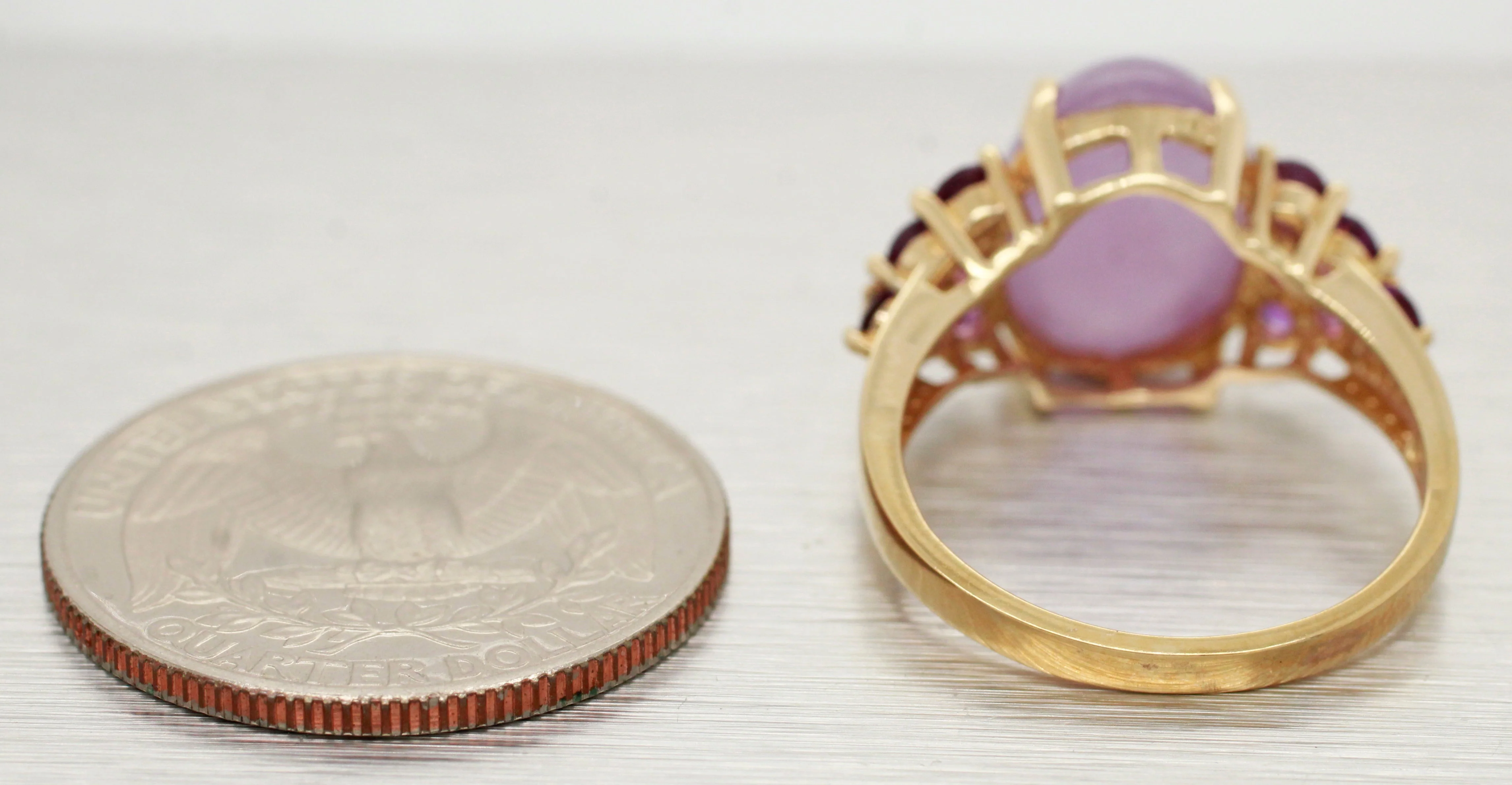 Vintage Cabochon Amethyst Cocktail Ring - Amethyst Accents - 14k Yellow Gold - Image 6