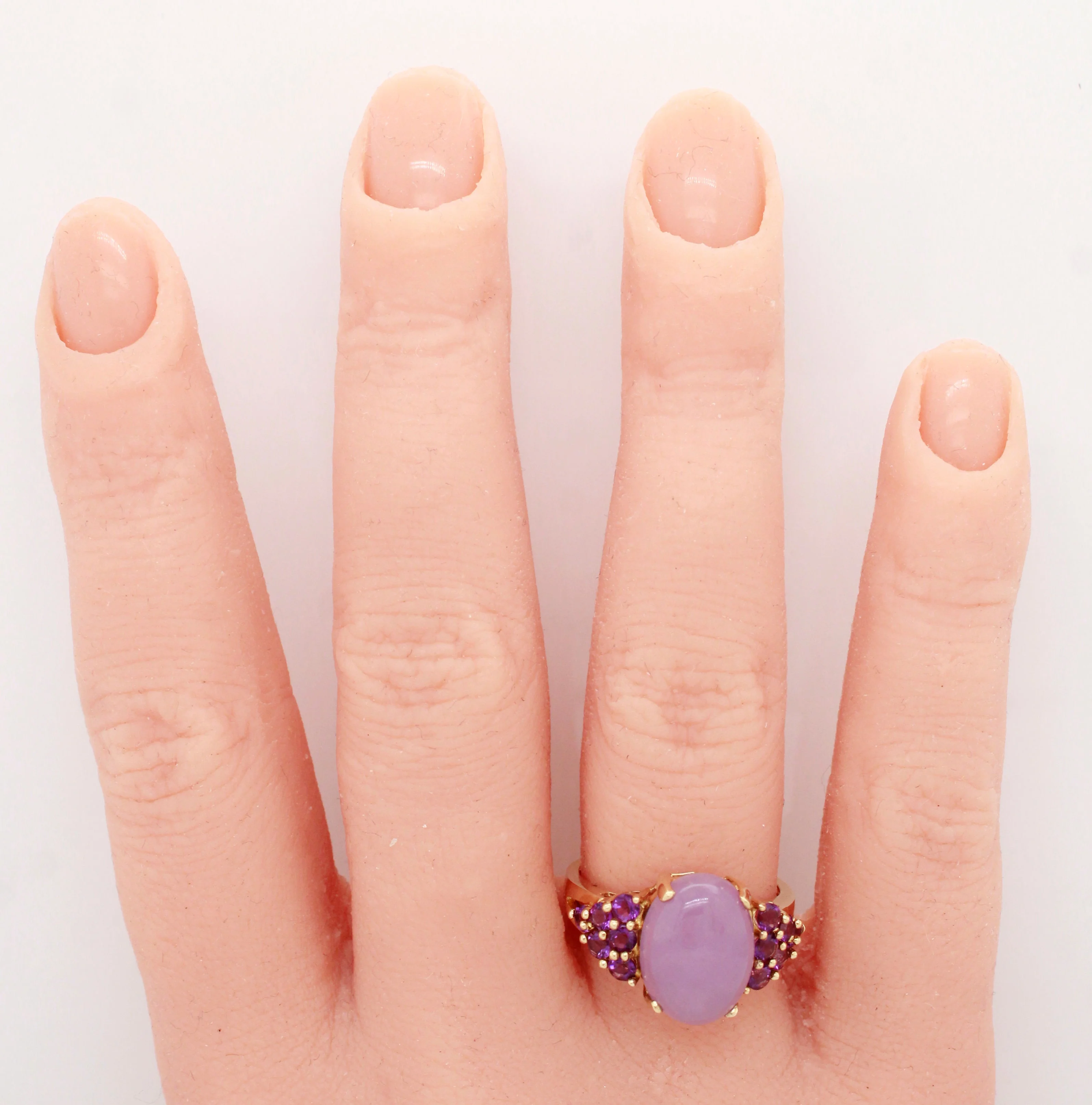 Vintage Cabochon Amethyst Cocktail Ring - Amethyst Accents - 14k Yellow Gold - Image 7
