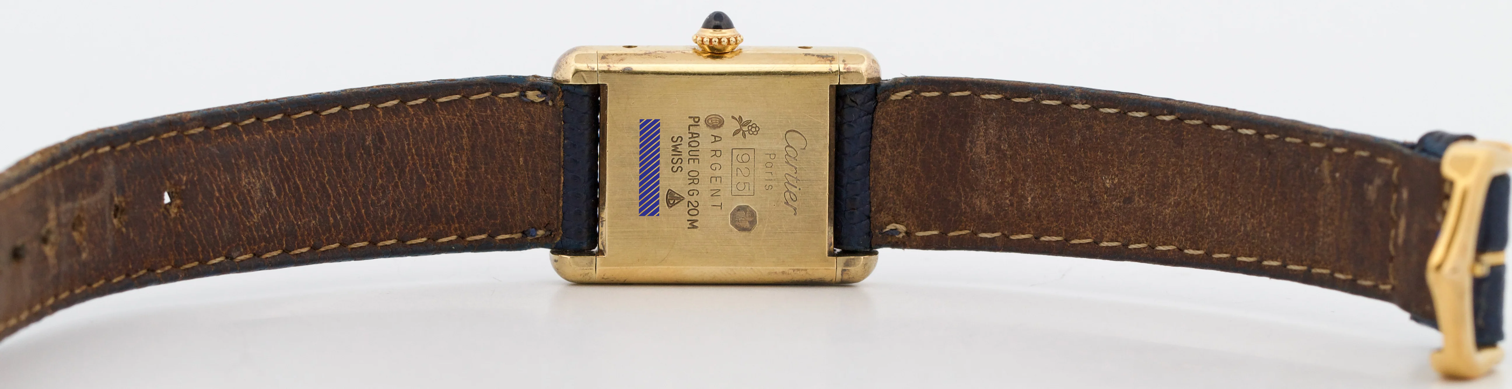VINTAGE Cartier Tank Argent 925 Sterling Vermeil Gold BLUE MYSTERY DIAL 21mm - Image 7