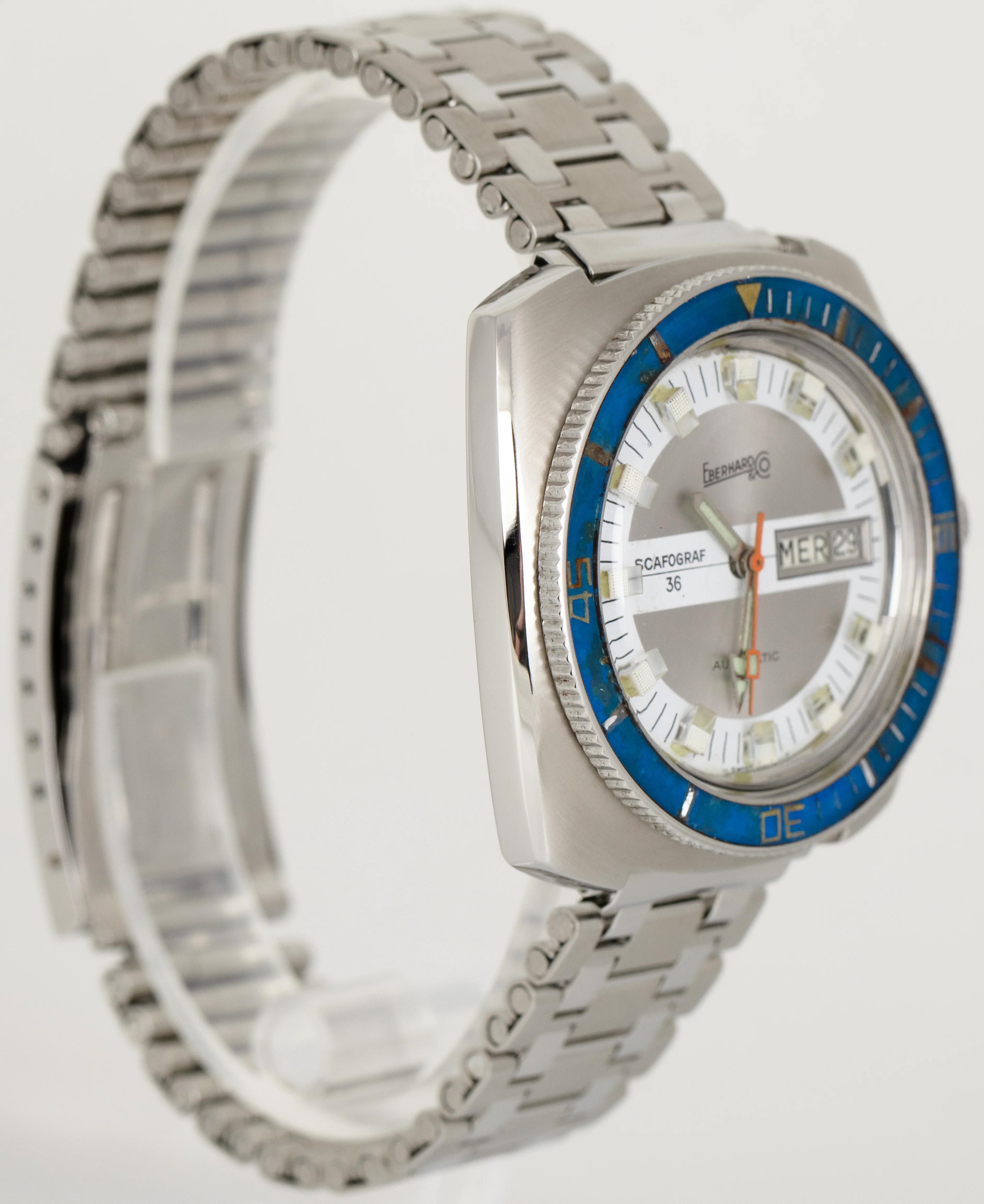 Vintage Eberhard & Co. Scafograf 36 Silver Blue 40mm Stainless Watch 26606-274 - Image 3