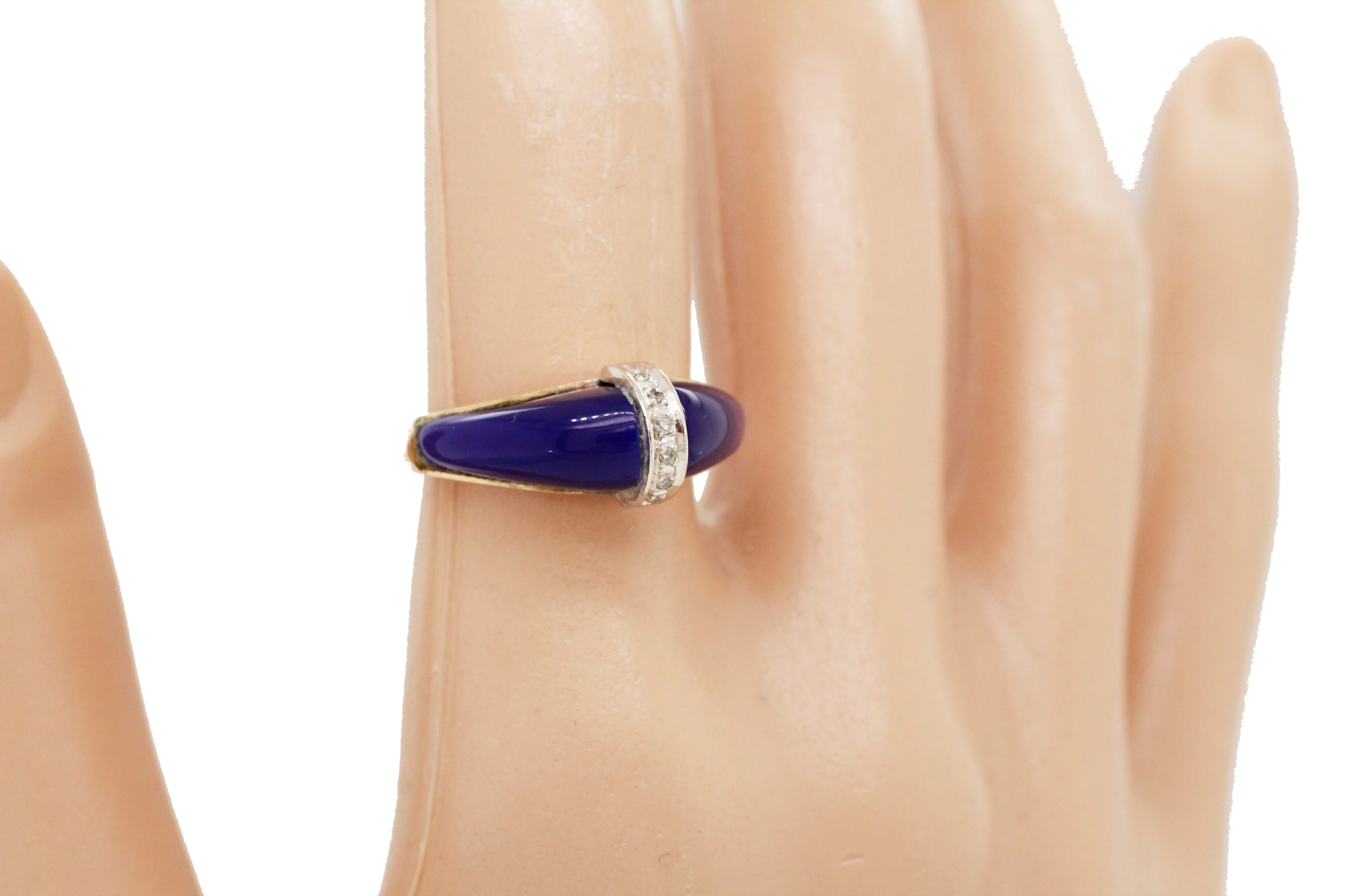 Vintage Blue Lapis Lazuli and Diamond Band Ring - 14k Yellow Gold - Size 6.25 - Image 6