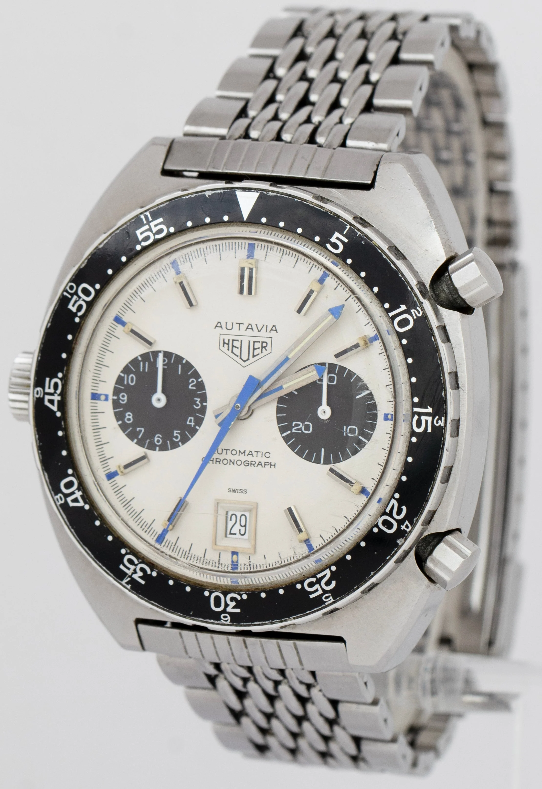 RARE 1971 Vintage Heuer Autavia Jo Siffert White Chronograph 42mm Steel 1163 B+P - Image 3