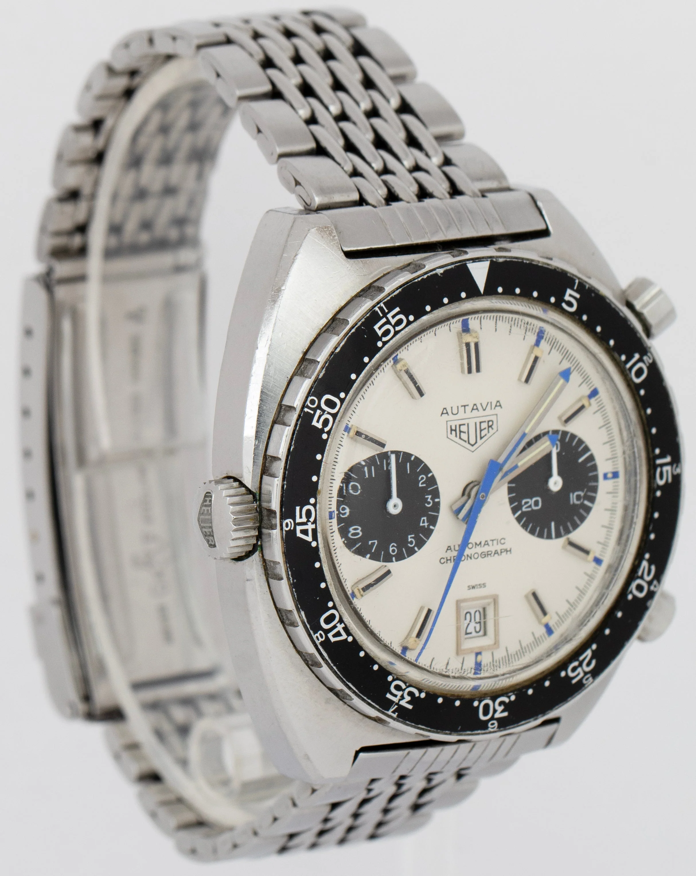 RARE 1971 Vintage Heuer Autavia Jo Siffert White Chronograph 42mm Steel 1163 B+P - Image 4