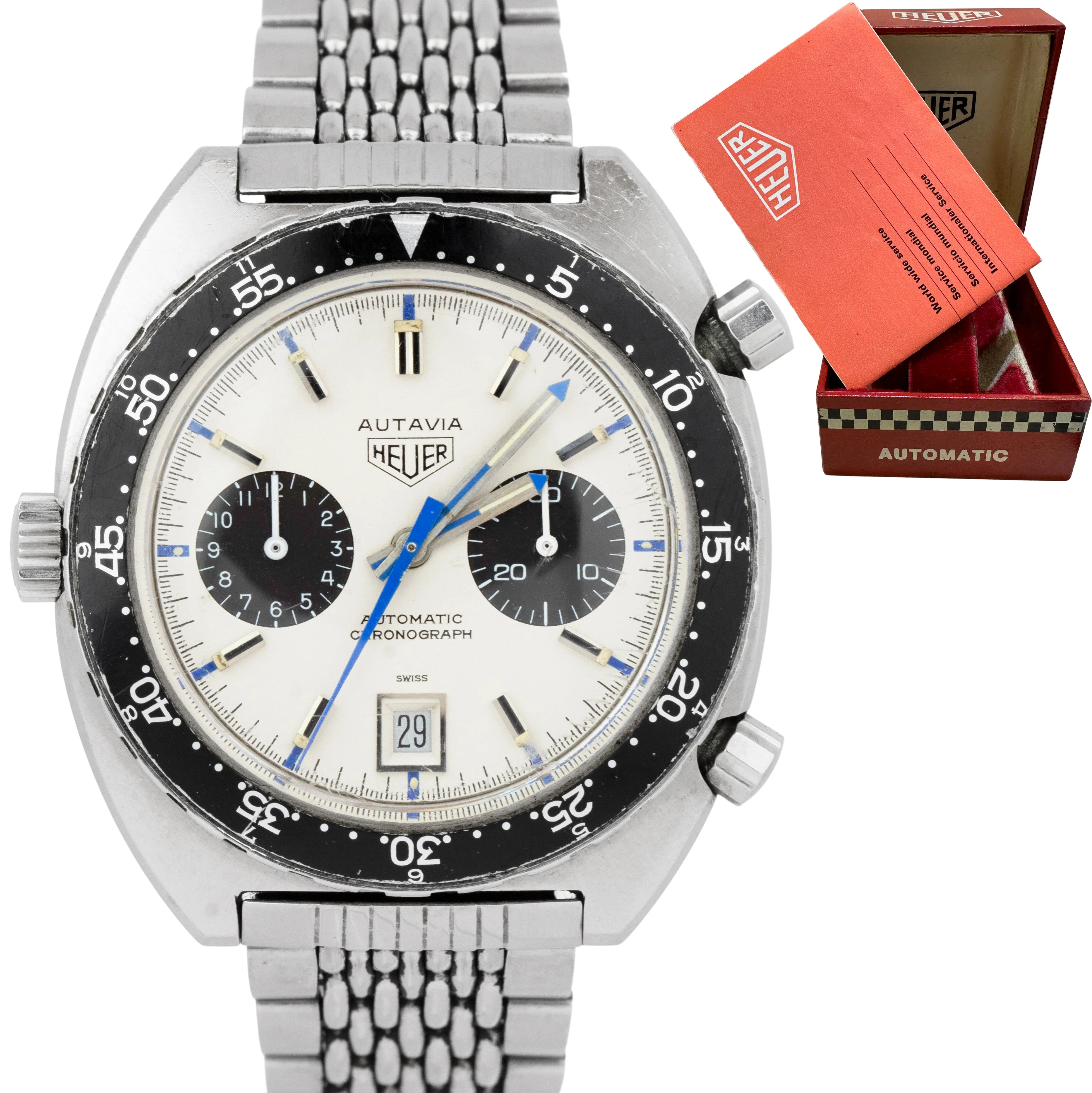 RARE 1971 Vintage Heuer Autavia Jo Siffert White Chronograph 42mm Steel 1163 B+P - Image 6