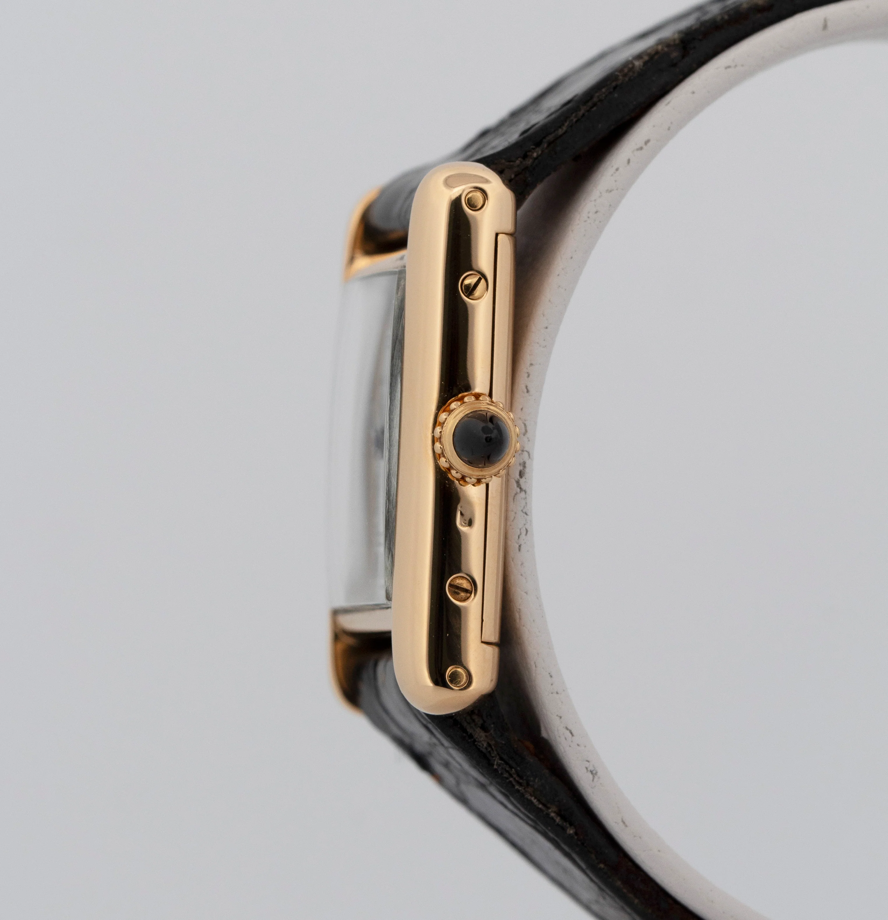 VINTAGE Ladies Cartier Tank Louis 18k Gold Green Leather 78087 21mm Manual Watch - Image 3