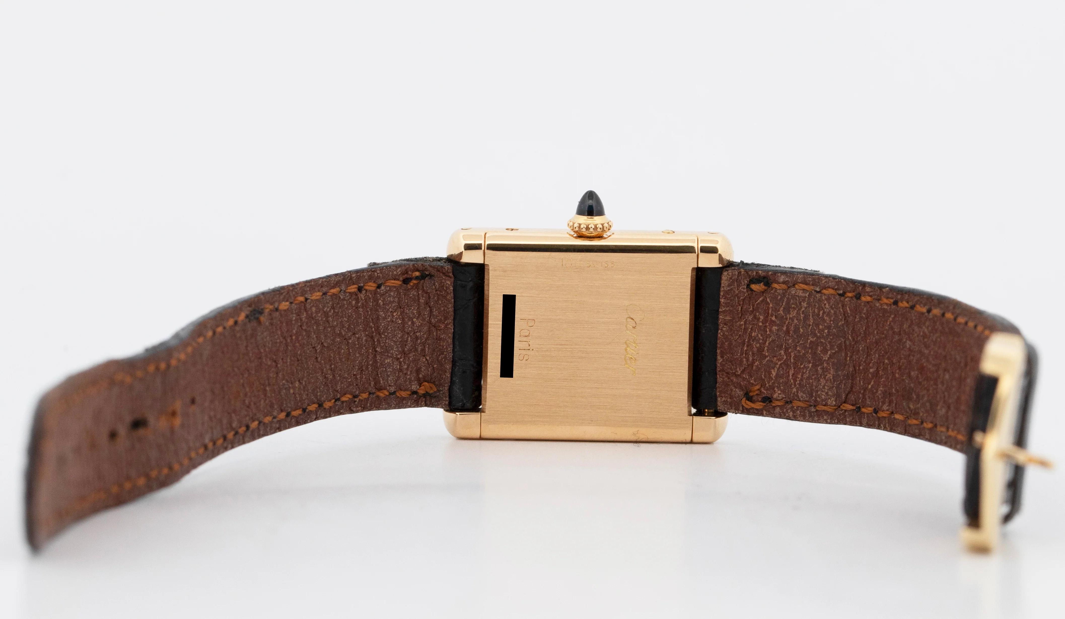 VINTAGE Ladies Cartier Tank Louis 18k Gold Green Leather 78087 21mm Manual Watch - Image 6