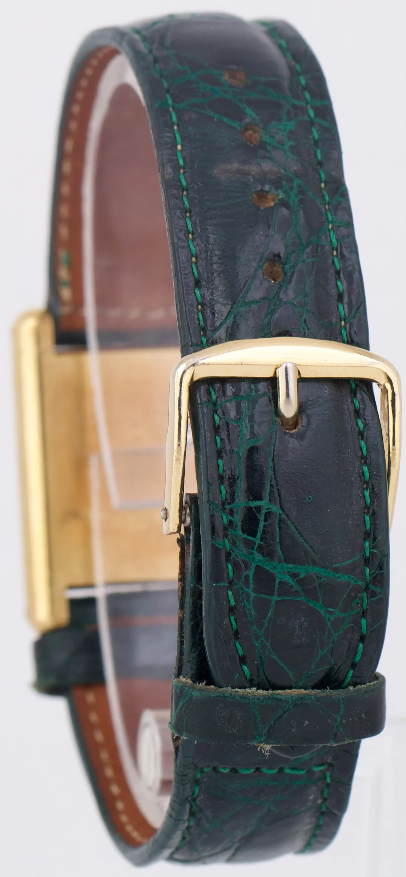 VINTAGE Ladies Cartier Tank Louis 18k Gold Green Leather 78087 21mm Manual Watch - Image 5