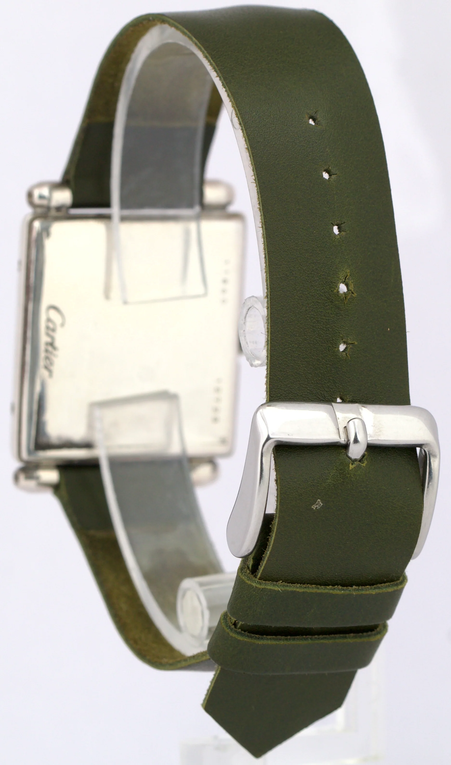 VINTAGE Cartier Tank Obus Sterling Silver Green Leather 25mm Manual Watch - Image 5