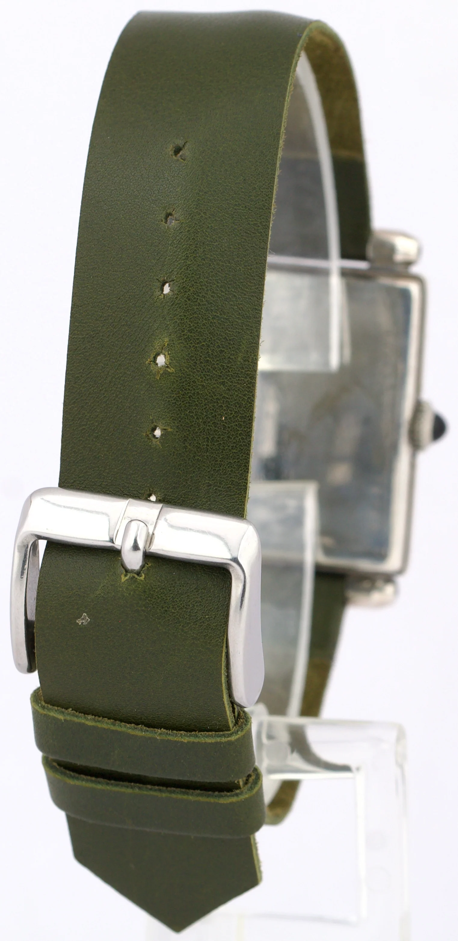VINTAGE Cartier Tank Obus Sterling Silver Green Leather 25mm Manual Watch - Image 6