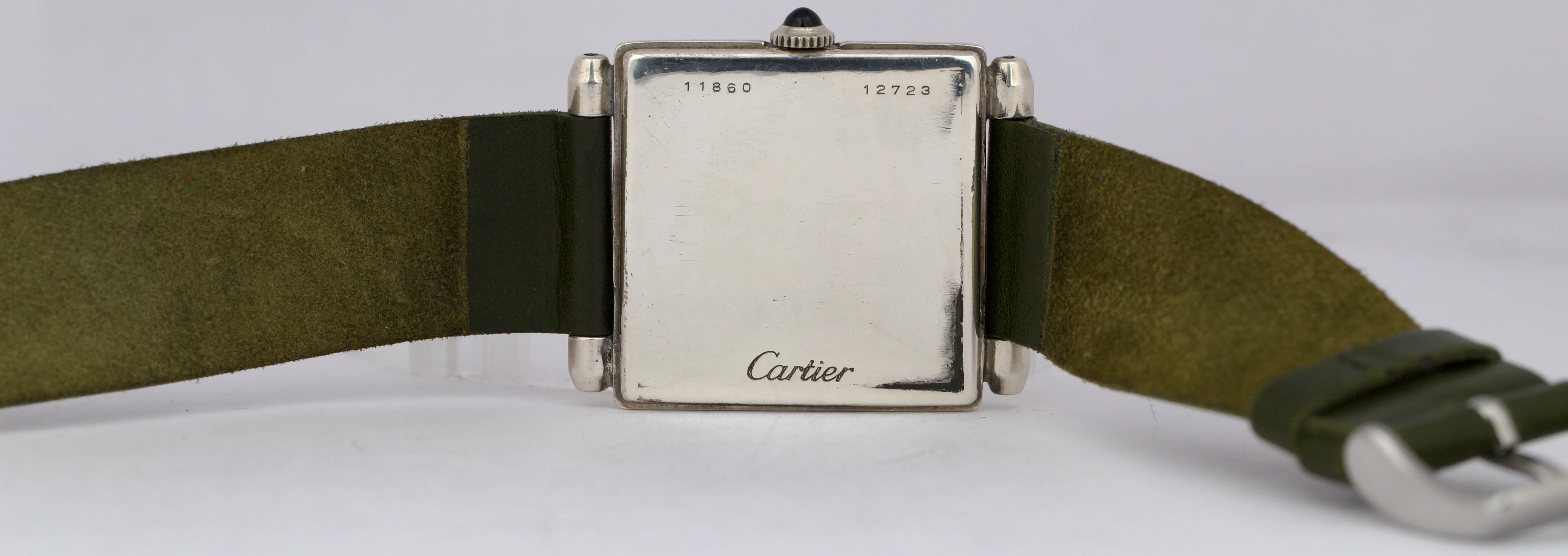 VINTAGE Cartier Tank Obus Sterling Silver Green Leather 25mm Manual Watch - Image 7