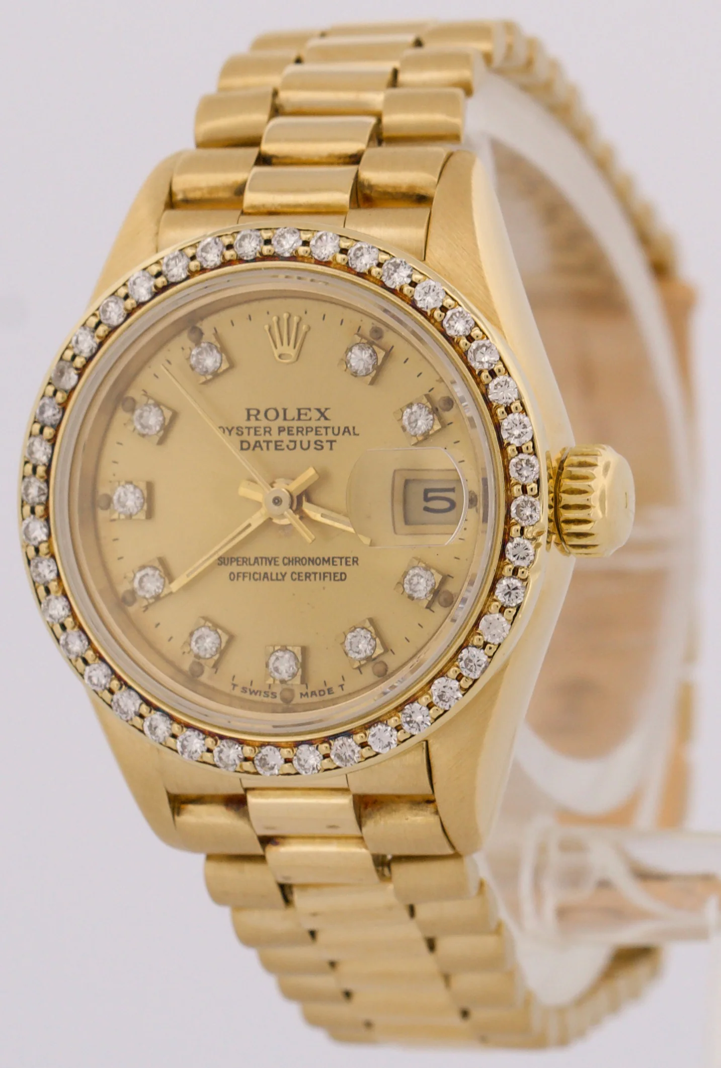 VINTAGE Ladies Rolex DateJust President 26mm CHAMPAGNE DIAMOND 18K Gold 69138 - Image 3