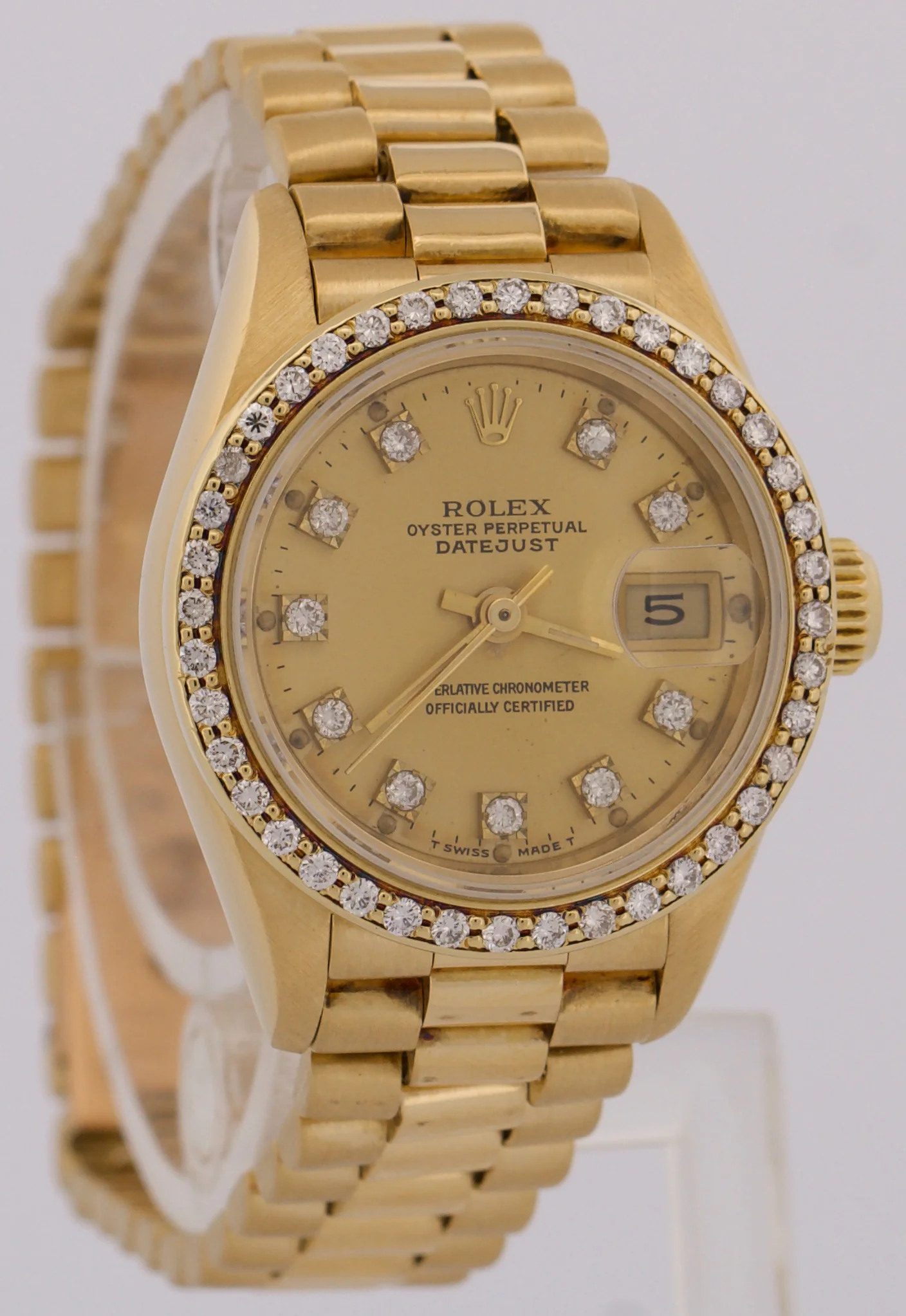 VINTAGE Ladies Rolex DateJust President 26mm CHAMPAGNE DIAMOND 18K Gold 69138 - Image 4