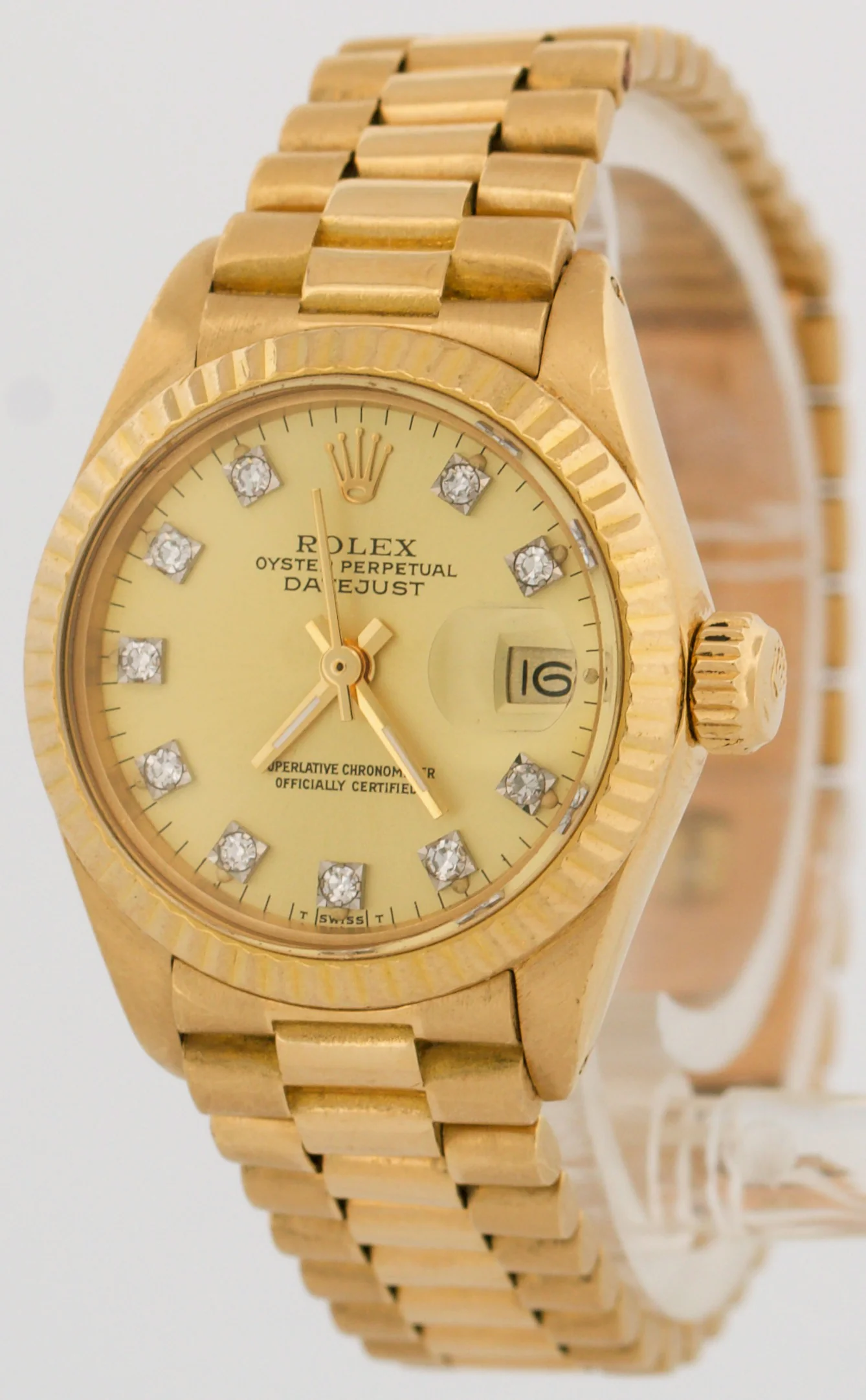 VINTAGE Ladies Rolex DateJust President 26mm CHAMPAGNE DIAMOND 18K Gold 6917 - Image 3