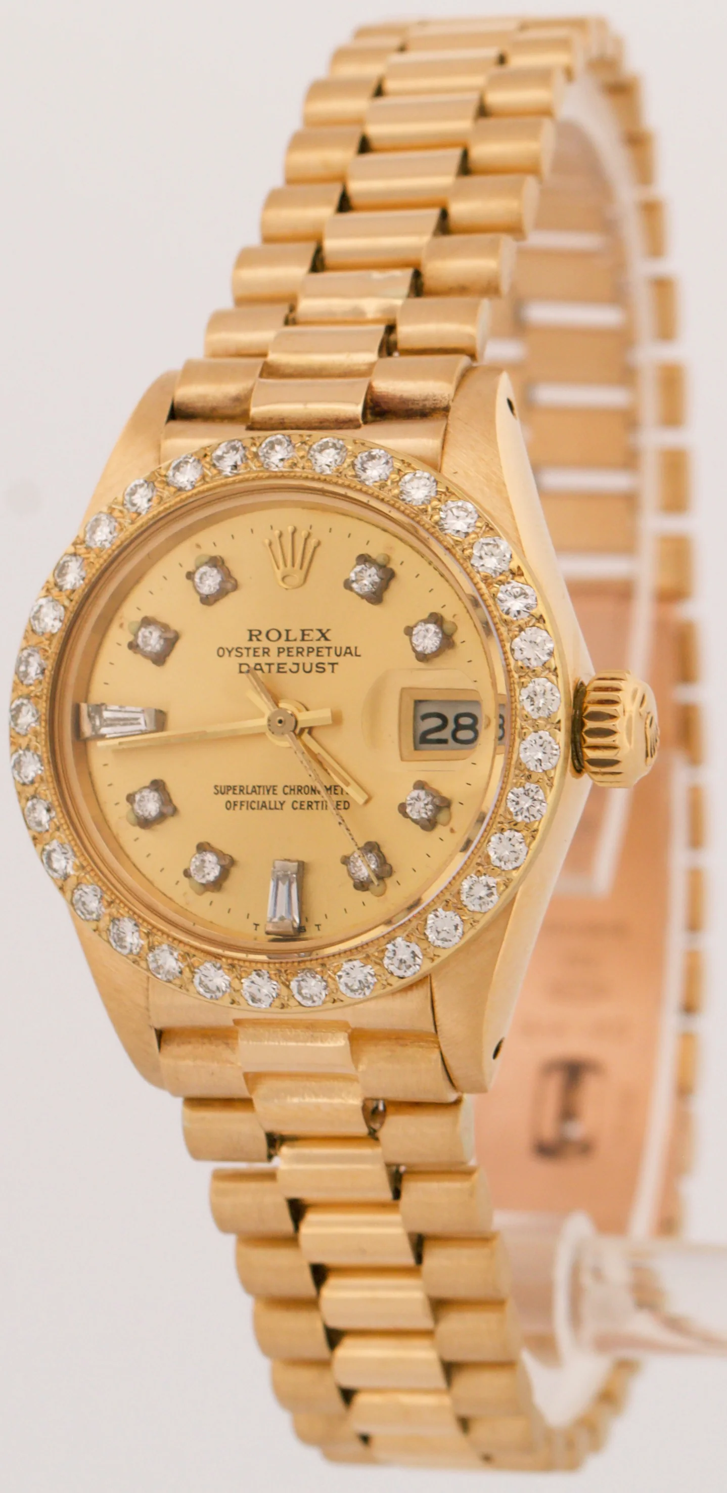 VINTAGE Ladies Rolex DateJust President CHAMPAGNE DIAMOND 26mm 18K Gold 6917 - Image 3